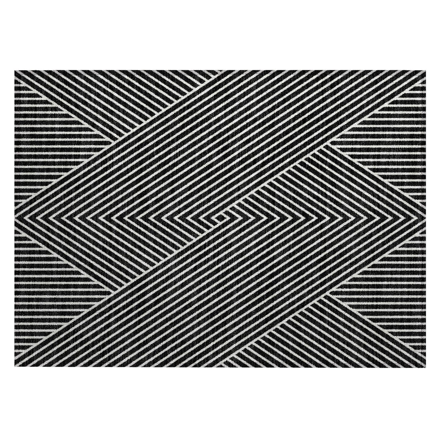 Machine Washable Indoor/ Outdoor Modern Geo Chantille Rug