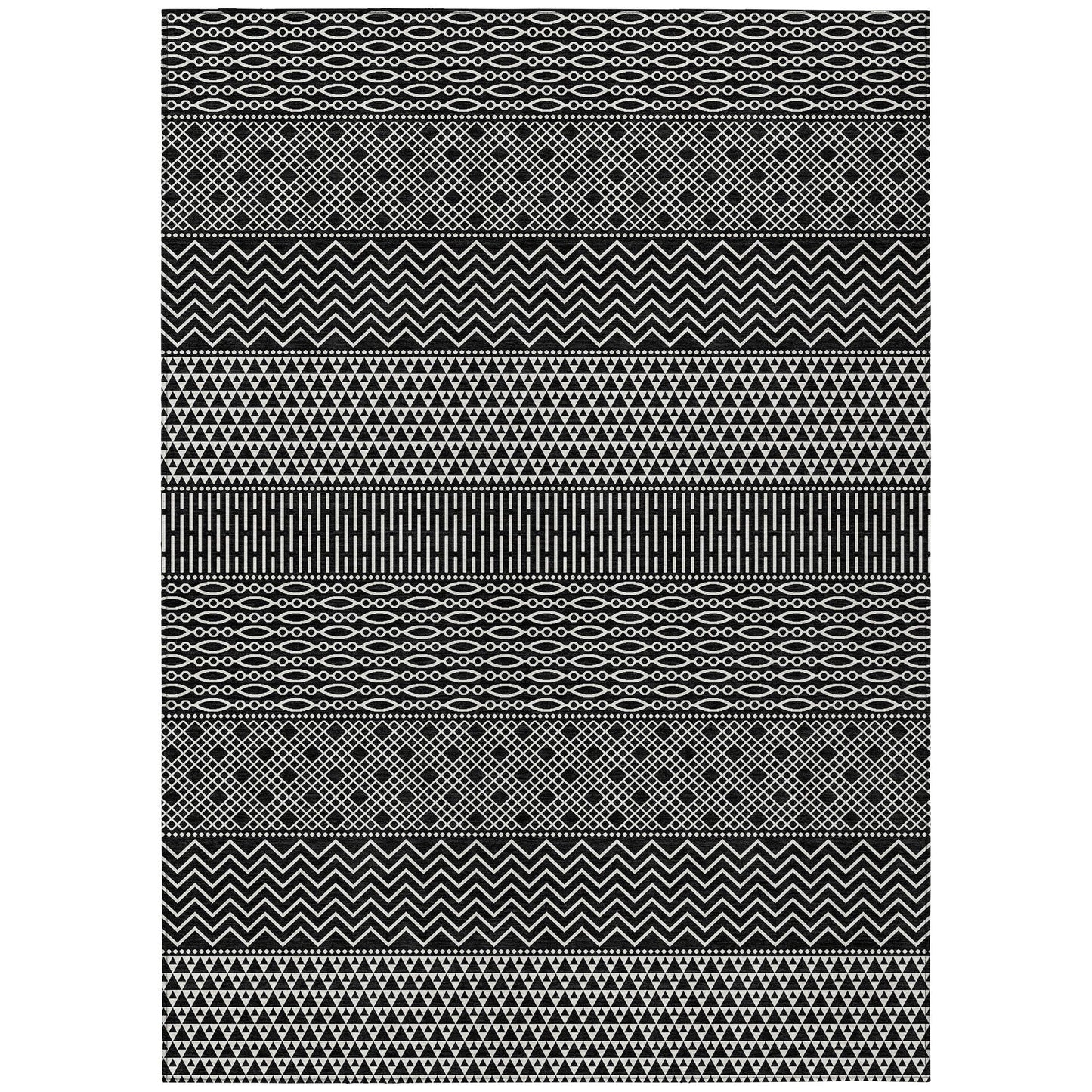 Machine Washable Indoor/ Outdoor Modern Stripes Chantille Rug