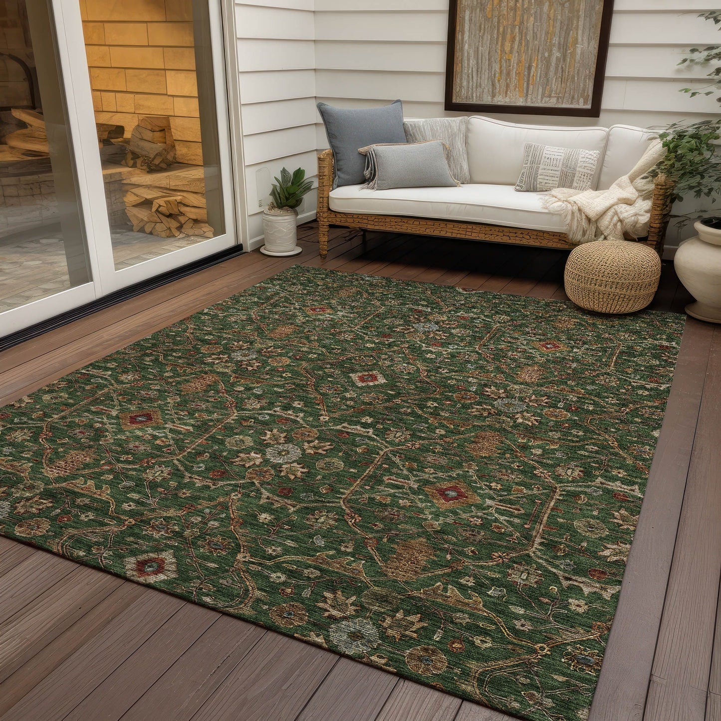 Machine Washable Indoor/ Outdoor Traditional Persian Chantille Rug