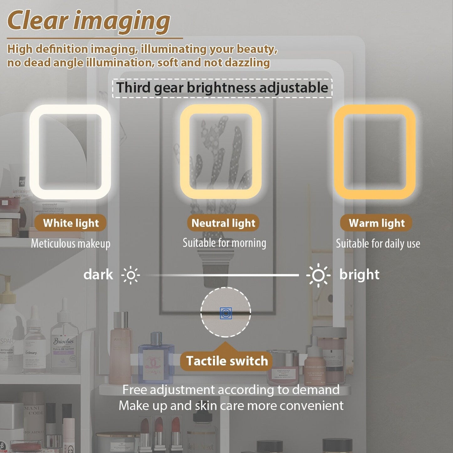 Coiffeuse avec table et tabouret, miroir et éclairage LED