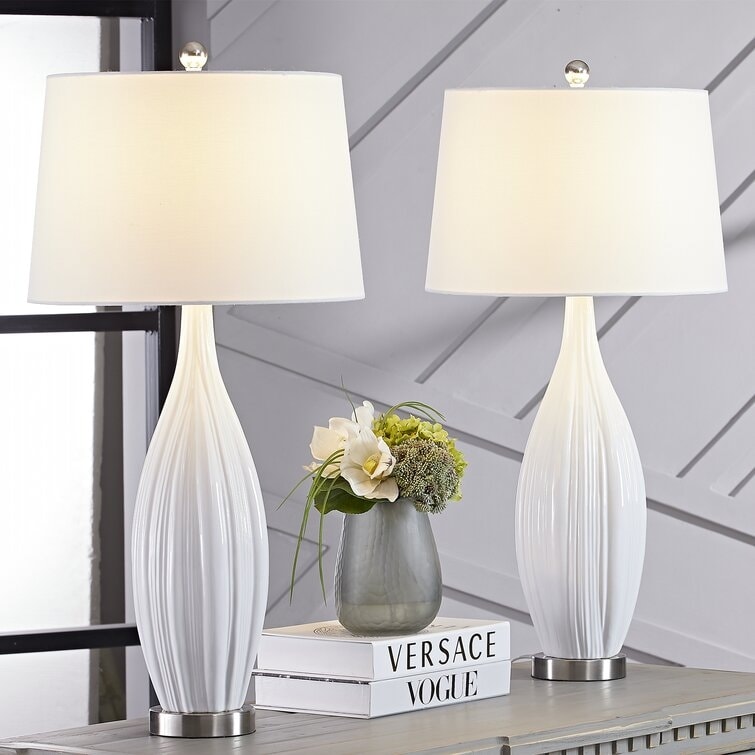 Lot de 2 lampes de table standard en porcelaine blanche (lot de 2)