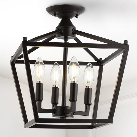 Milton Mini Lantern 4-Light Iron Modern Farmhouse LED Flush Mount, by JONATHAN Y