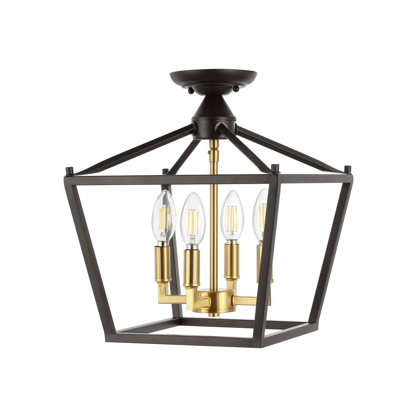 Milton Mini Lantern 4-Light Iron Modern Farmhouse LED Flush Mount, by JONATHAN Y
