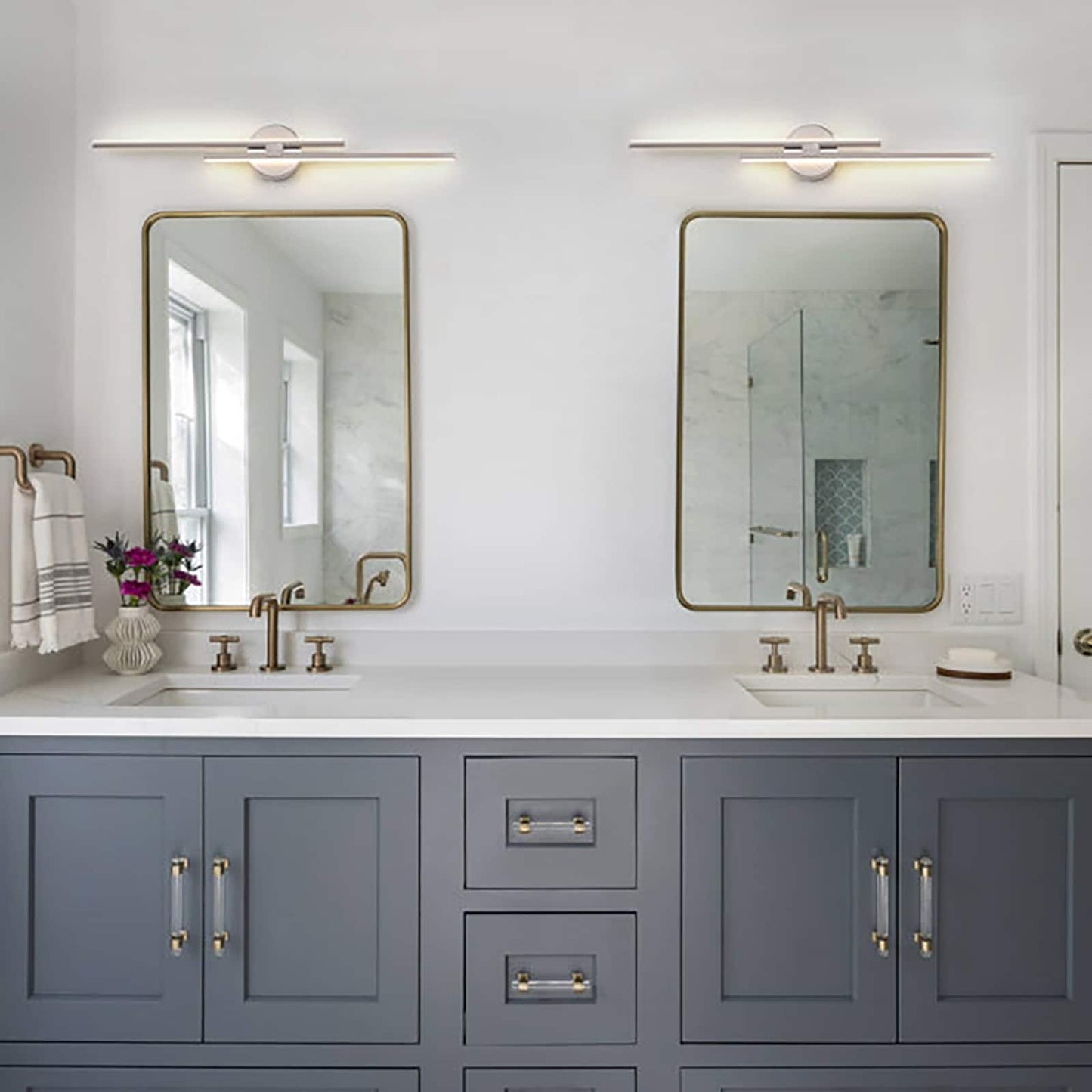 Minimalist 2-Light Dimmable LED Vanity Light Linear Metal Wall Sconce