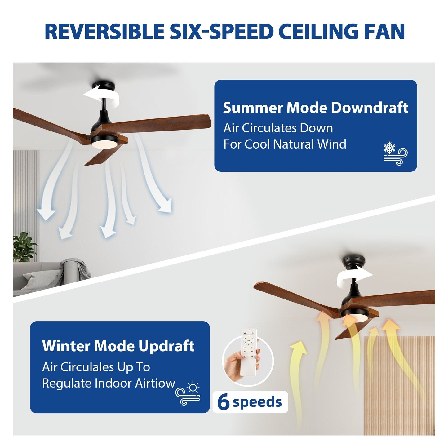 Moasis 52 Modern Remote Control Ceiling Fan with Lights and 5 Solid Wood Blades