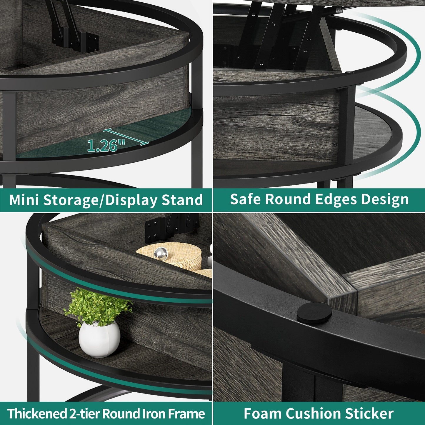 Moasis Round Lift Top Coffee Table with Hidden Storage