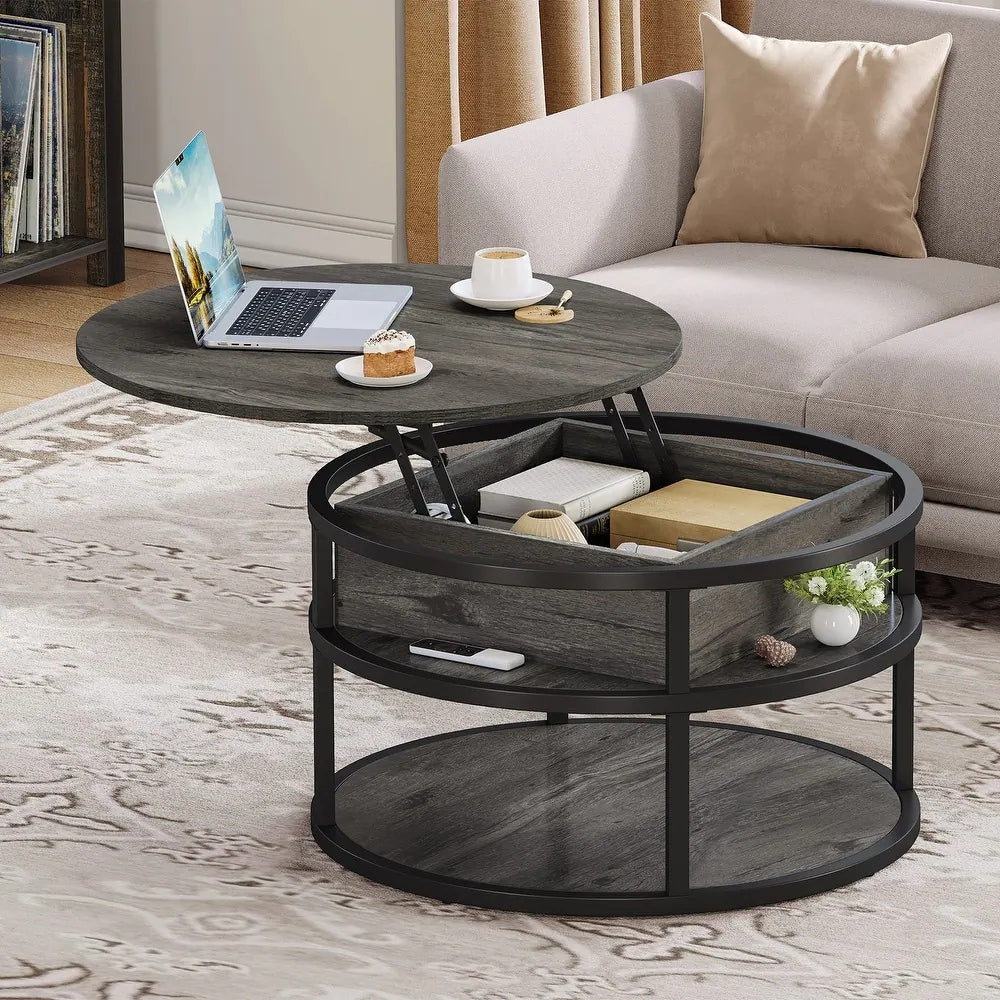 Moasis Round Lift Top Coffee Table with Hidden Storage
