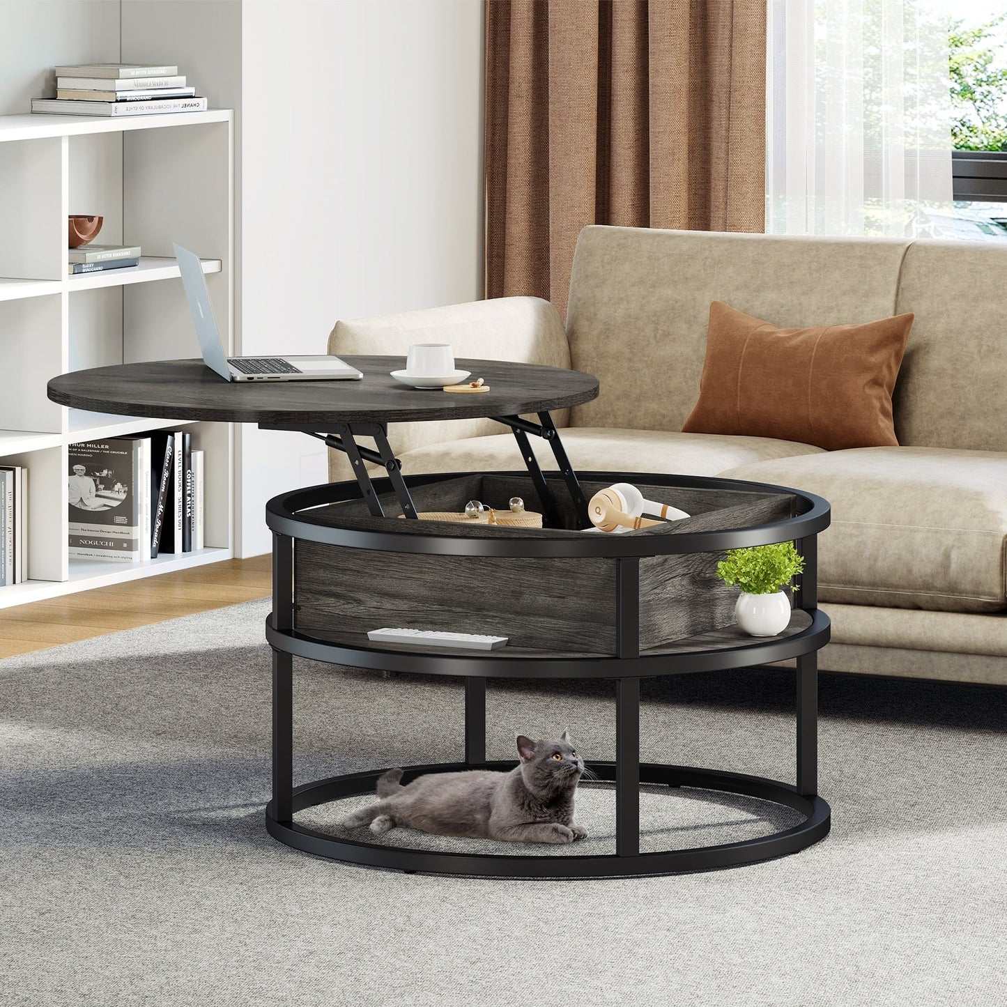 Moasis Round Lift Top Coffee Table with Hidden Storage