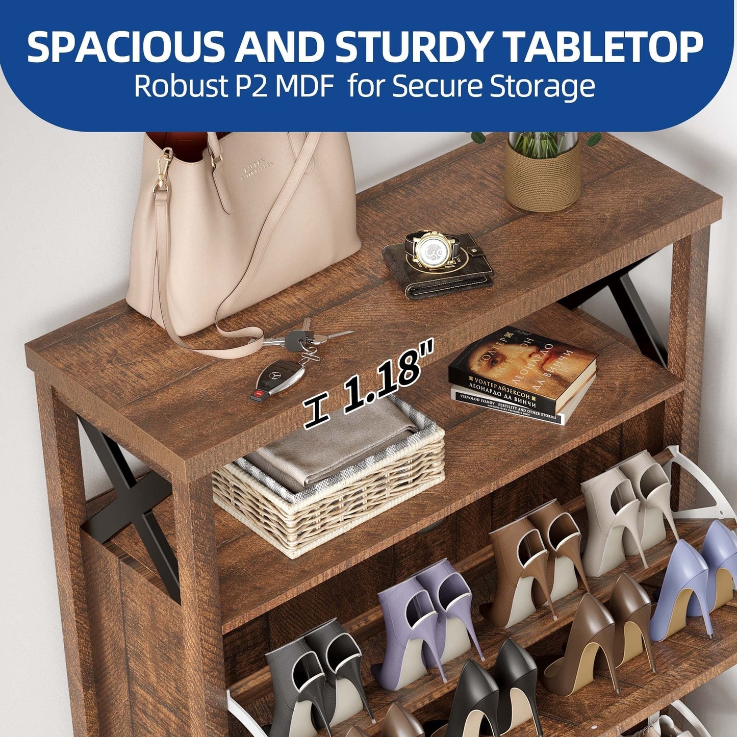 Meuble de rangement à chaussures Moasis avec 2 compartiments pour entrée et couloir