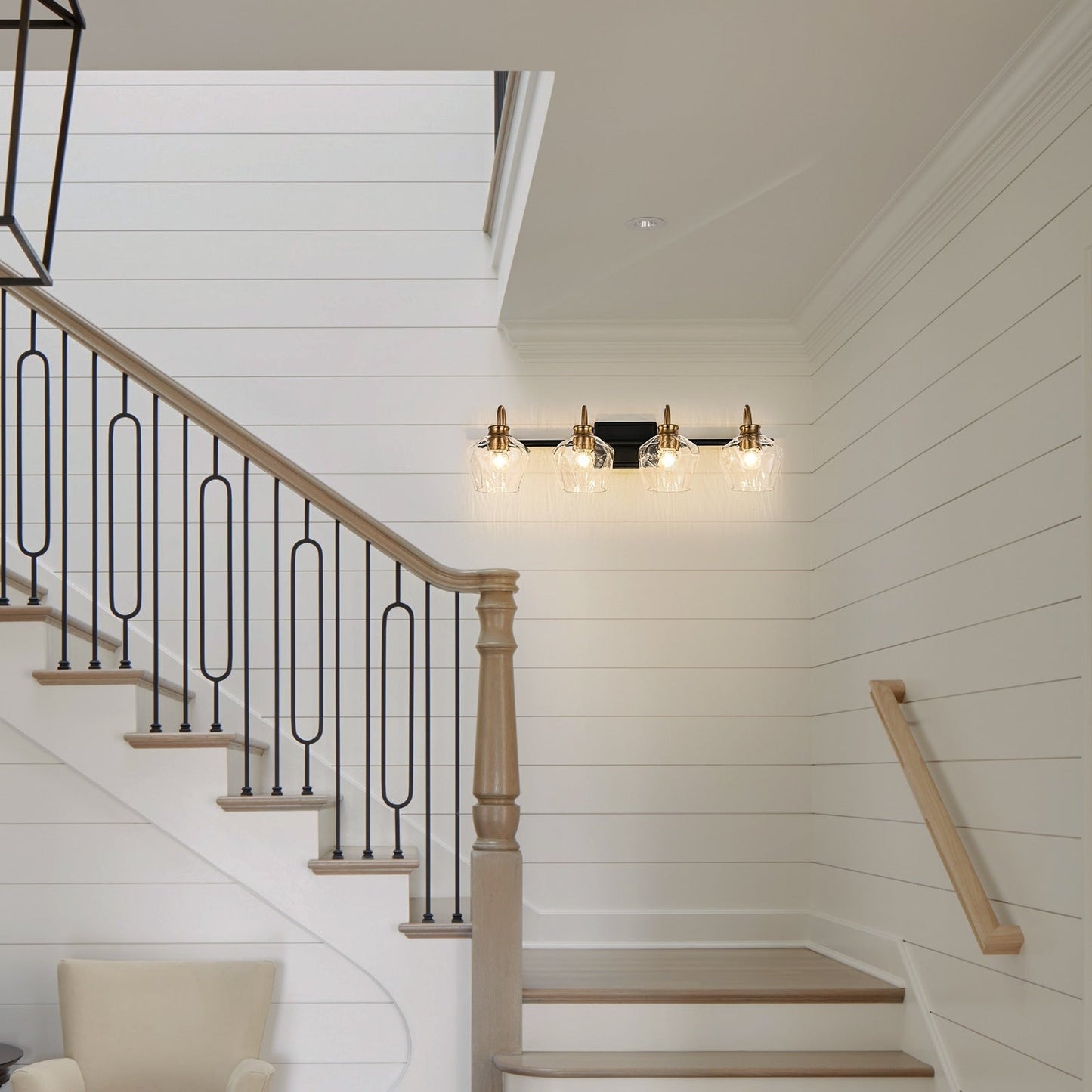 Appliques murales modernes à 3/4 lumières pour salle de bain, à intensité variable, avec abat-jour en verre