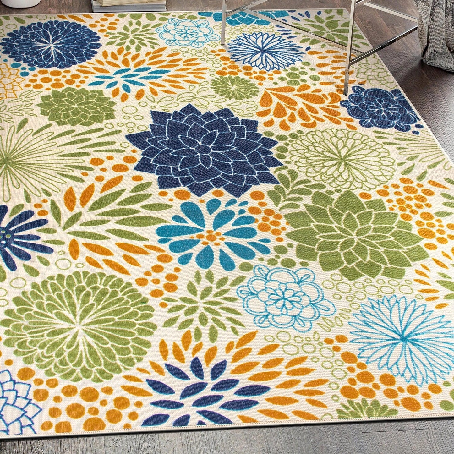 Modern Floral Circles Flatweave Indoor/Outdoor Area Rug