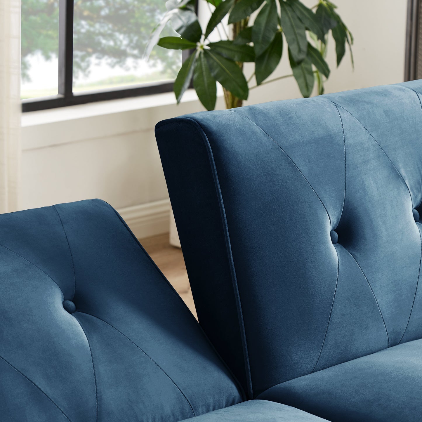 Canapé-lit futon moderne, canapé-lit convertible avec pieds fuselés en bois, 78,35 po, petit canapé à dossier divisé pour salon