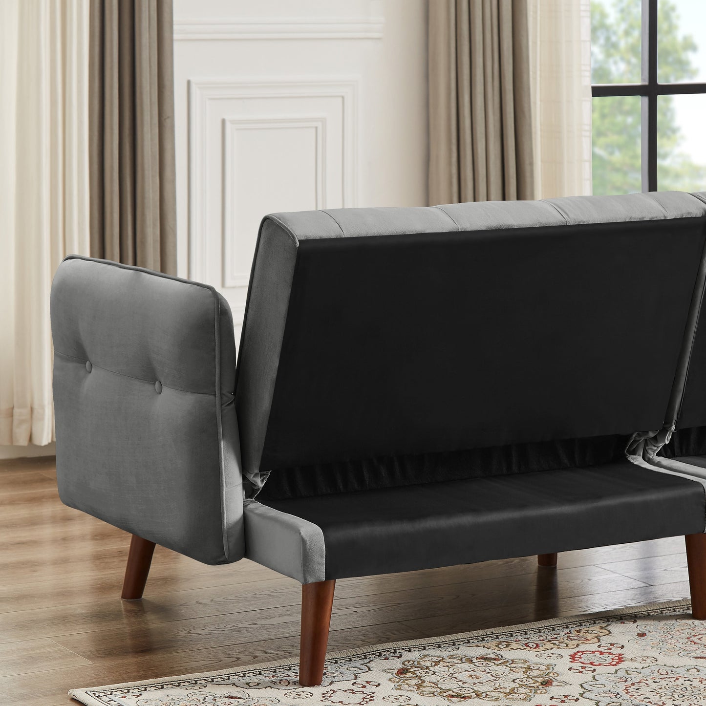 Canapé-lit futon moderne, canapé-lit convertible avec pieds fuselés en bois, 78,35 po, petit canapé à dossier divisé pour salon