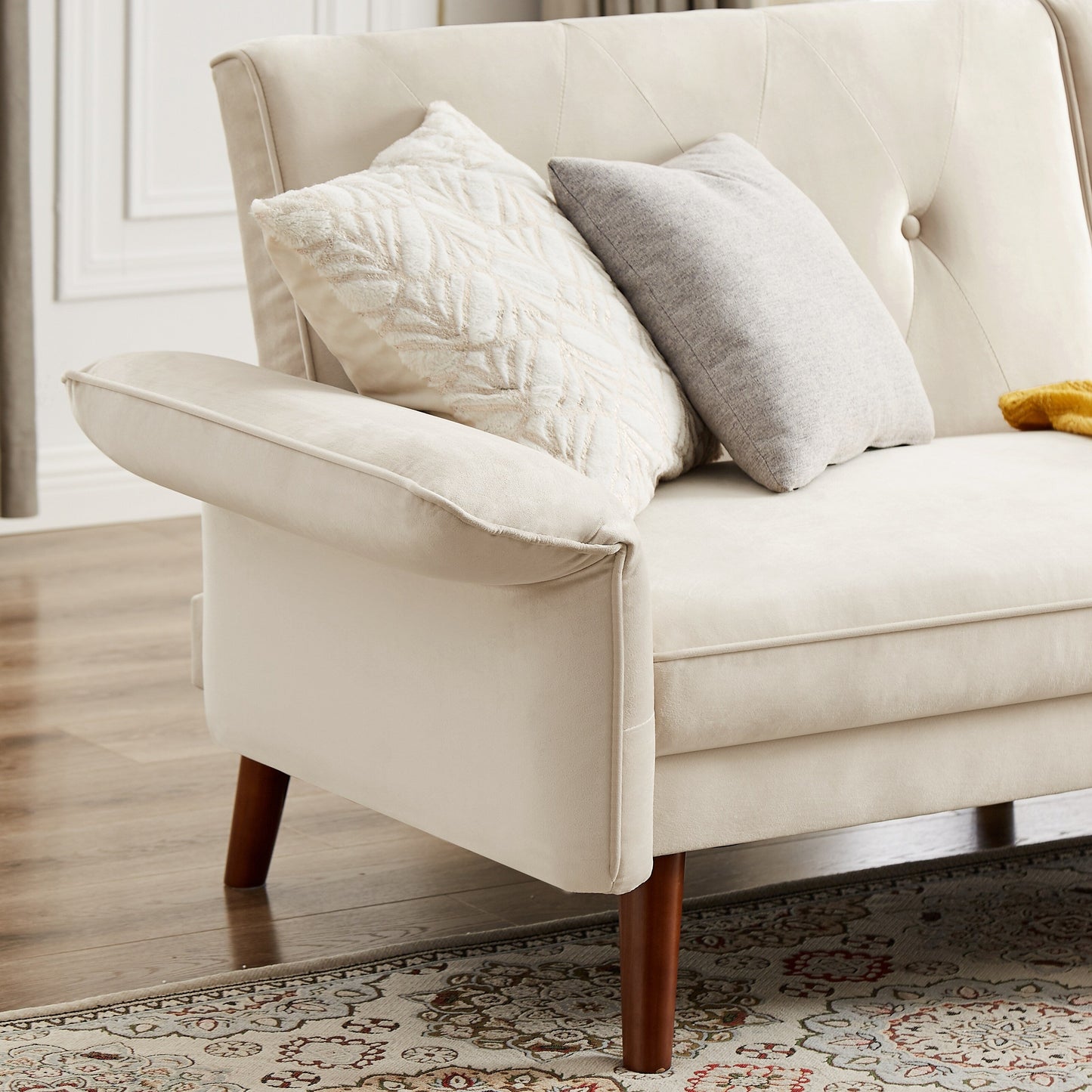 Canapé-lit futon moderne, canapé-lit convertible avec pieds fuselés en bois, 78,35 po, petit canapé à dossier divisé pour salon