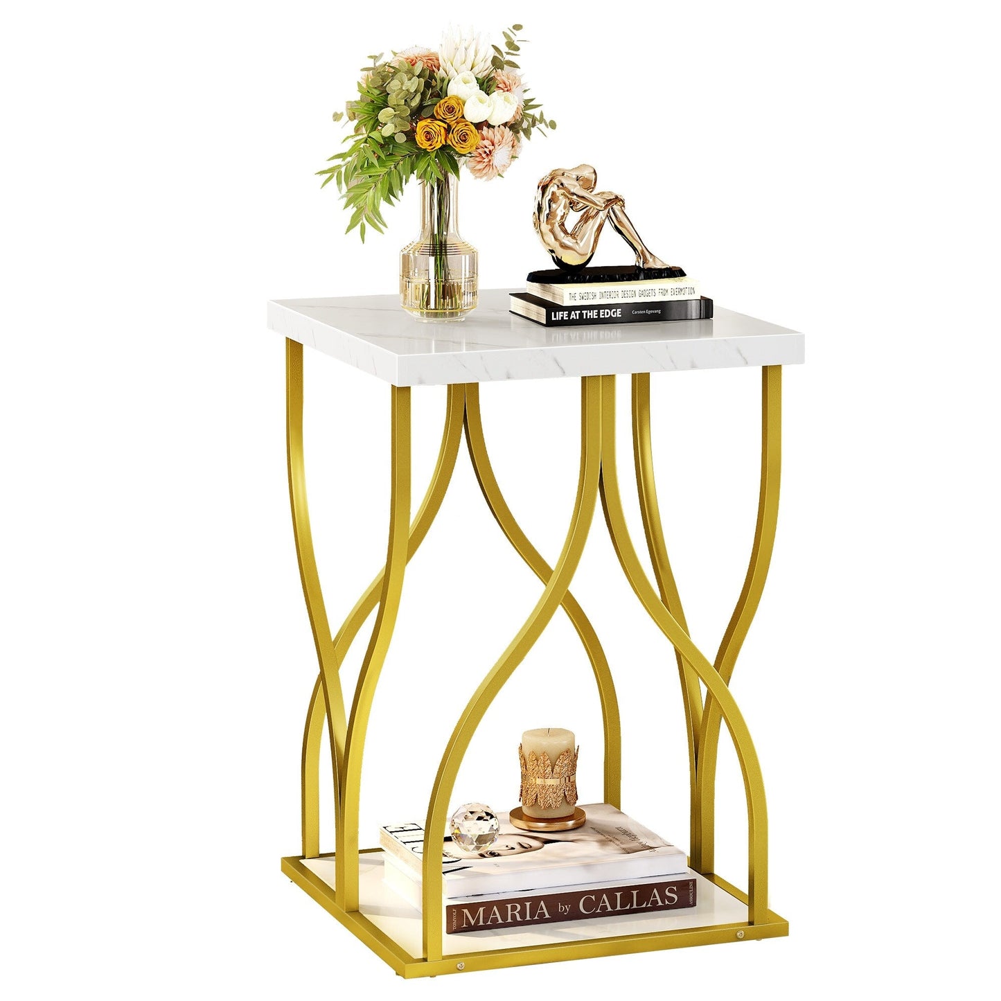 Modern Gold Console Sofa Table with Marbling Top for Entryway Hallway