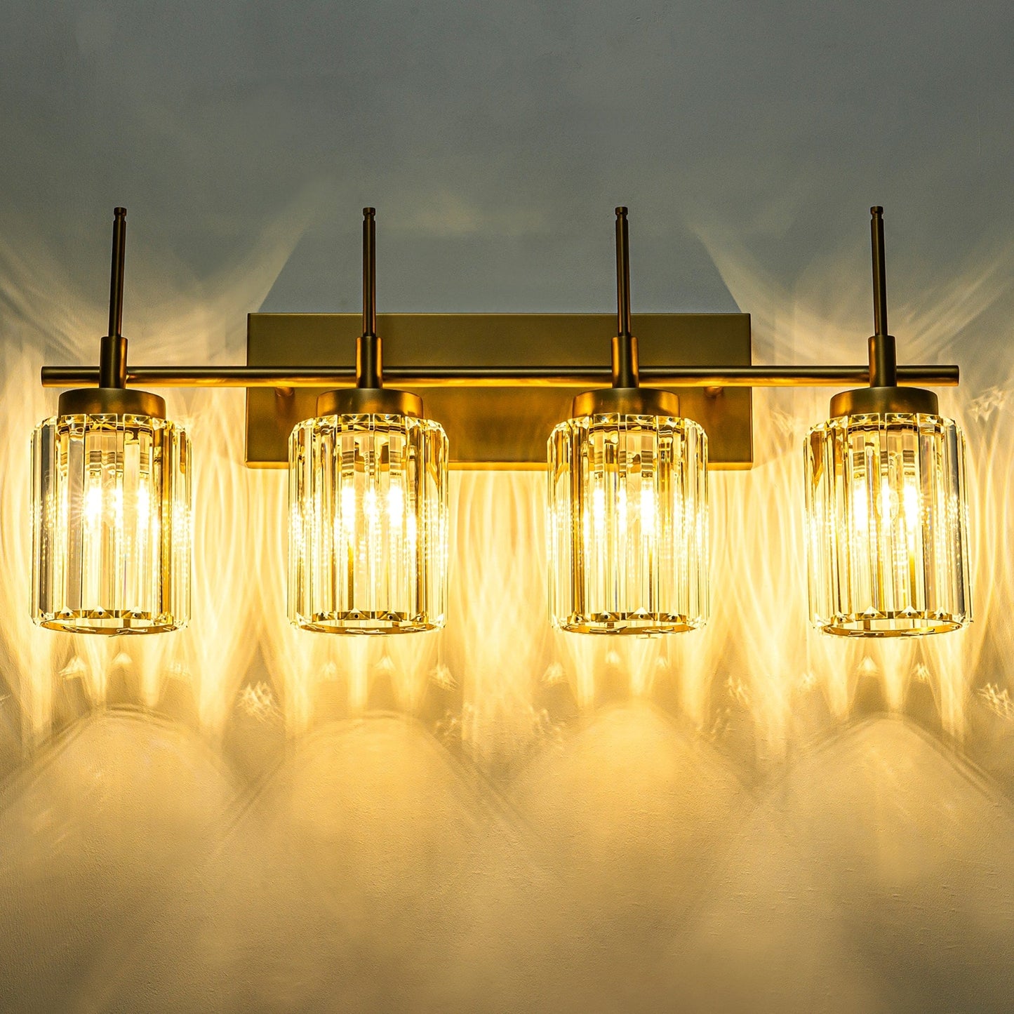 Applique murale moderne dorée à intensité variable, style cylindre glamour pour salle de bain, en cristal, pour meuble-lavabo