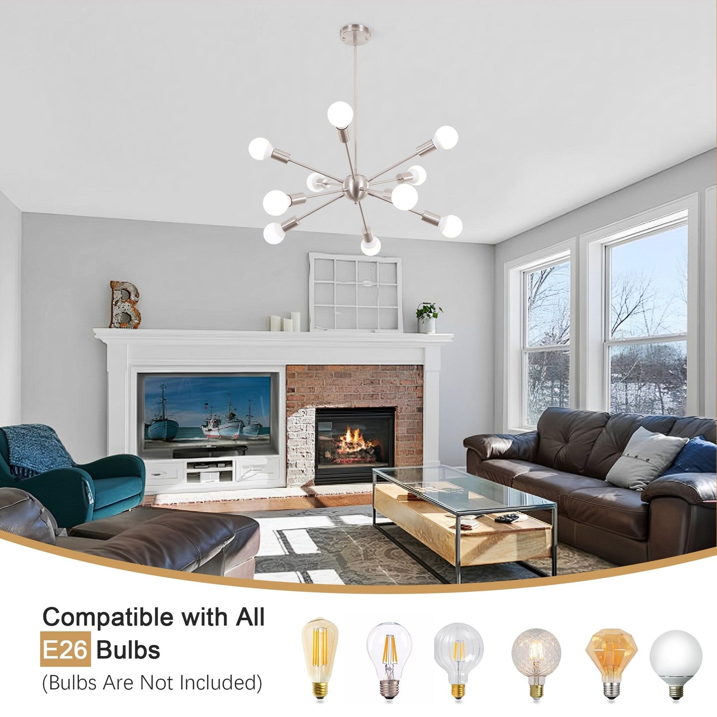 Modern Sputnik Chandelier 10-Light Adjustable Ceiling Light Fixture for Kitchen Dining Room Living Room Bedroom - N/A