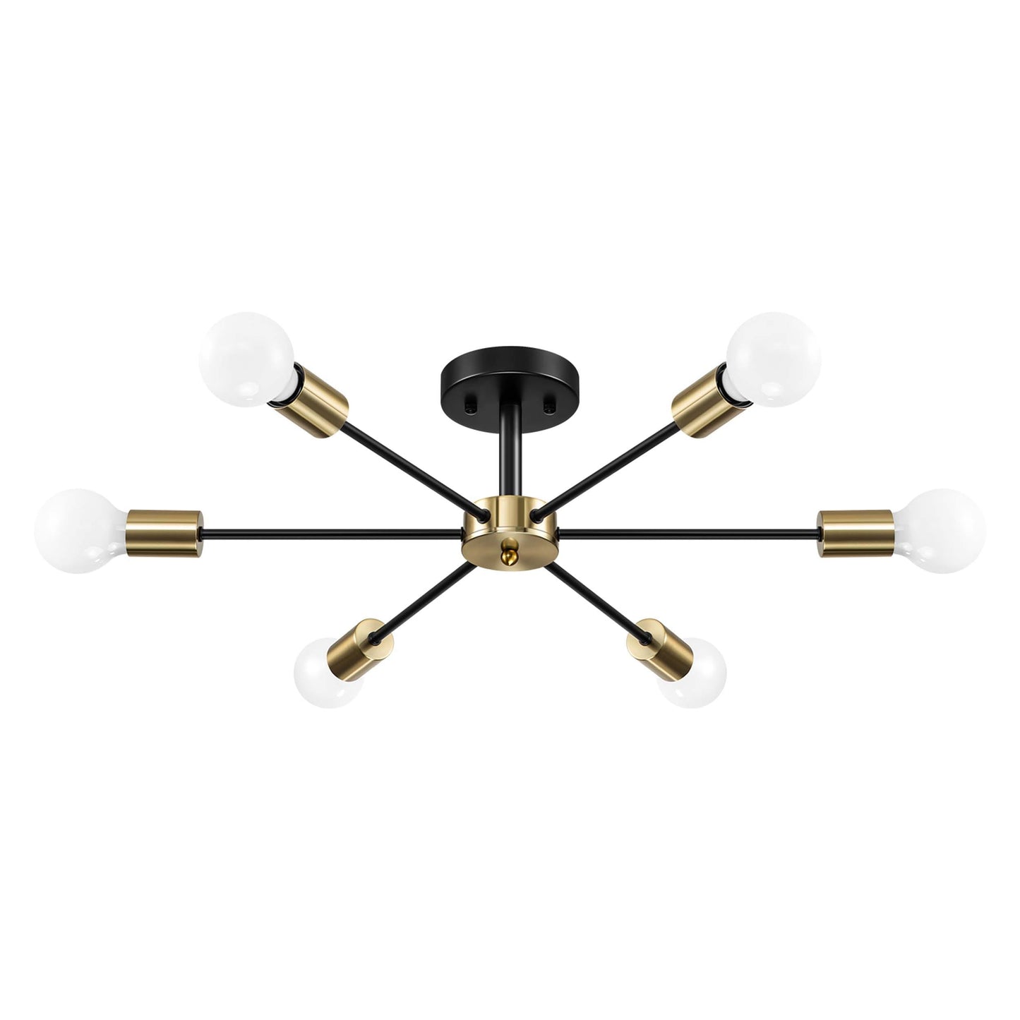 Black/ Gold Sputnik Semi Flush Mount Lamp Close to Ceiling Light Fixture for Living Room/ Kitchen/ Office/ Bedroom/ Foyer