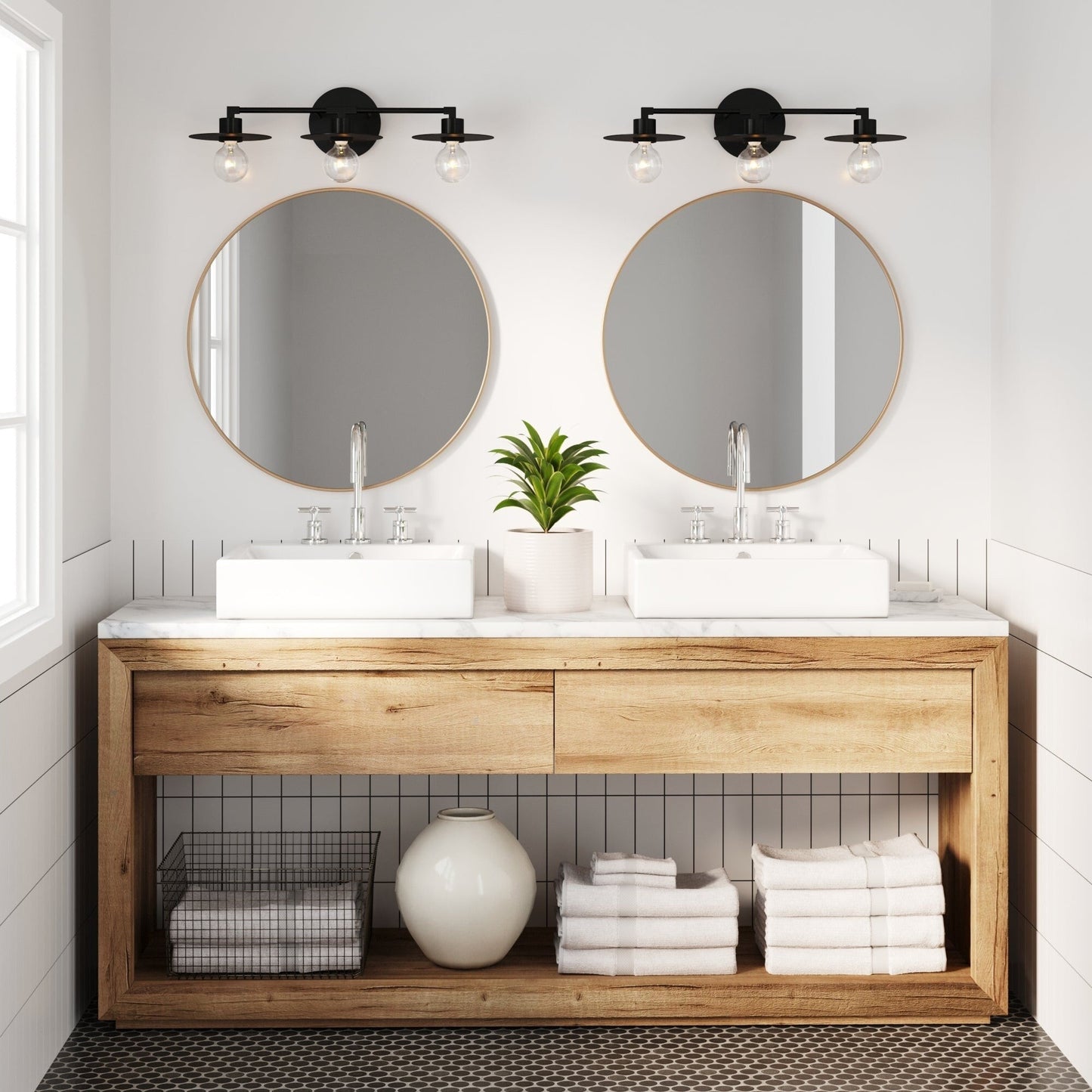 Nathan James Pattinson 3-Lights Bathroom Vanity Light Fixture with Metal Frame and Thin Plate Shade