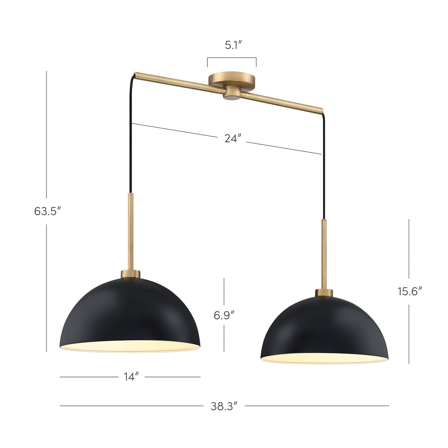 Nathan James Percy Modern 2-Light Pendant Island Light Fixture, Hanging Lights with Metal Shade and Adjustable Cord