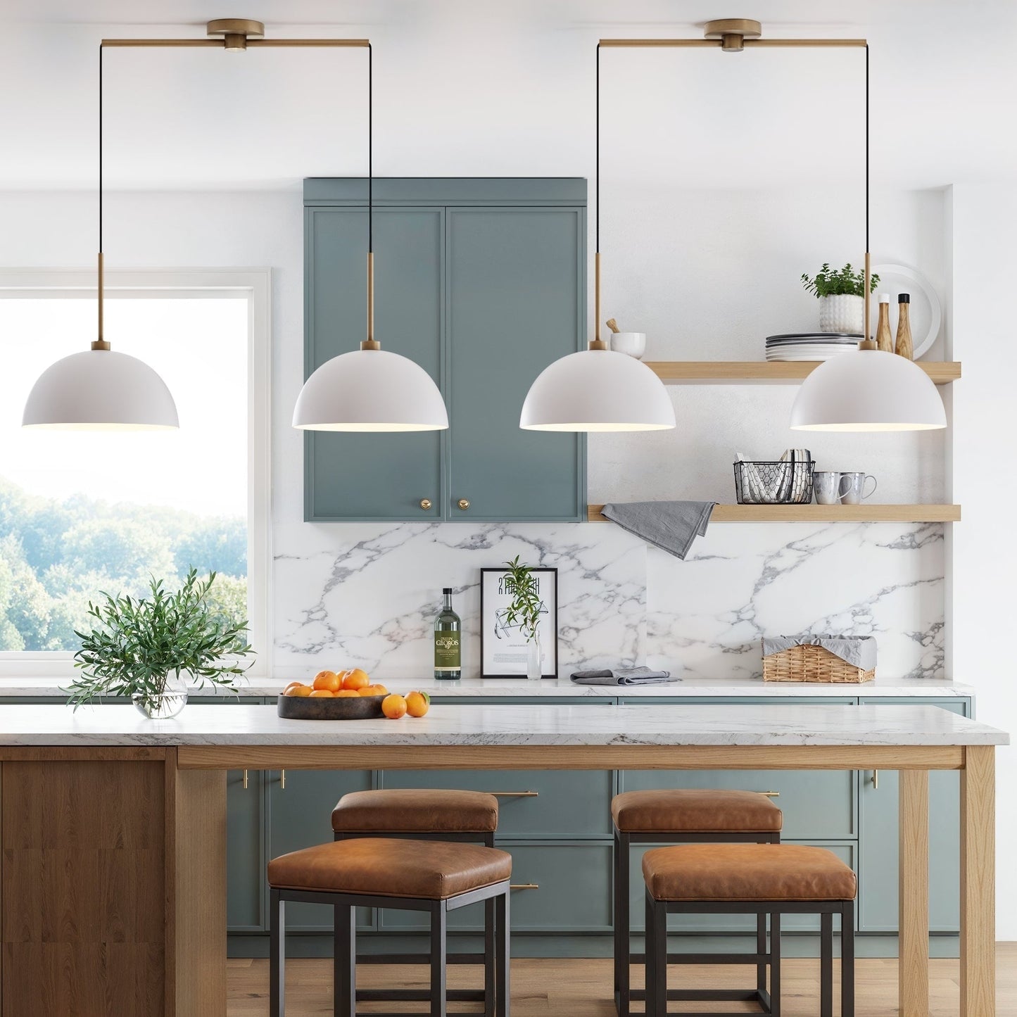 Nathan James Percy Modern 2-Light Pendant Island Light Fixture, Hanging Lights with Metal Shade and Adjustable Cord