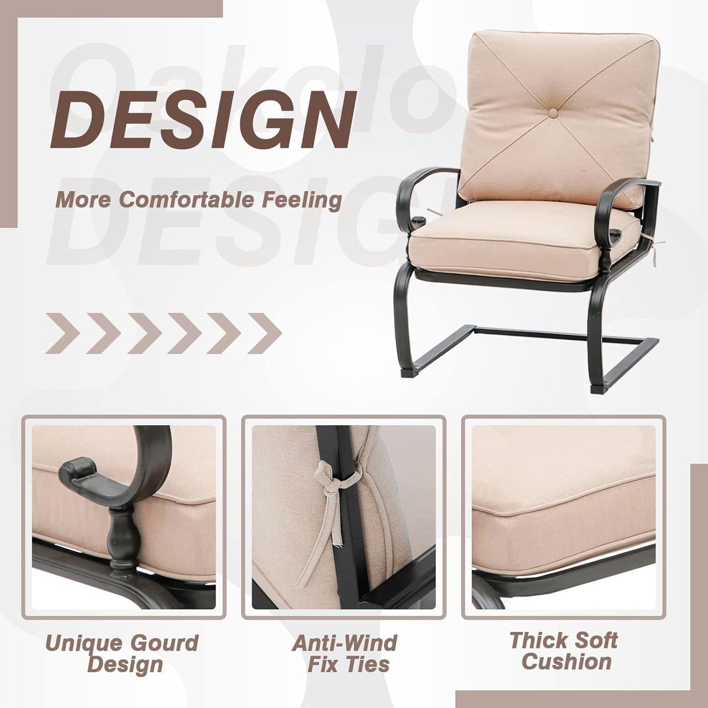 Ensemble bistrot d'extérieur 3 pièces Nista avec coussins et table basse, à ressorts en C, par Havenside Home