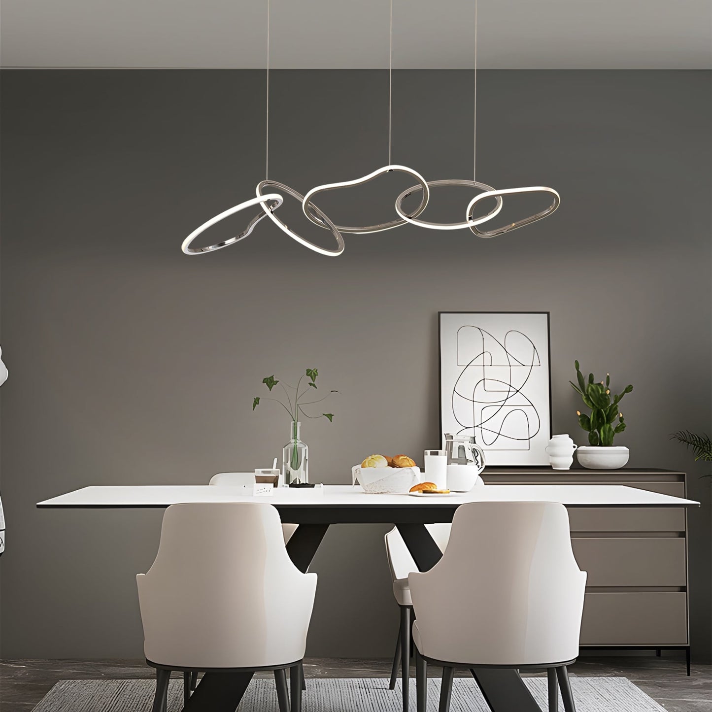 Lustre LED de luxe en acier inoxydable imbriqué de style nordique pour salle à manger