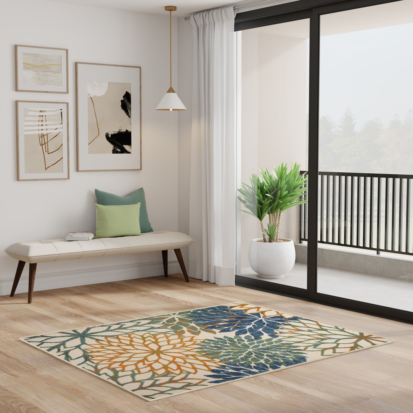 Nourison Alice Indoor/Outdoor Blue Floral Area Rug