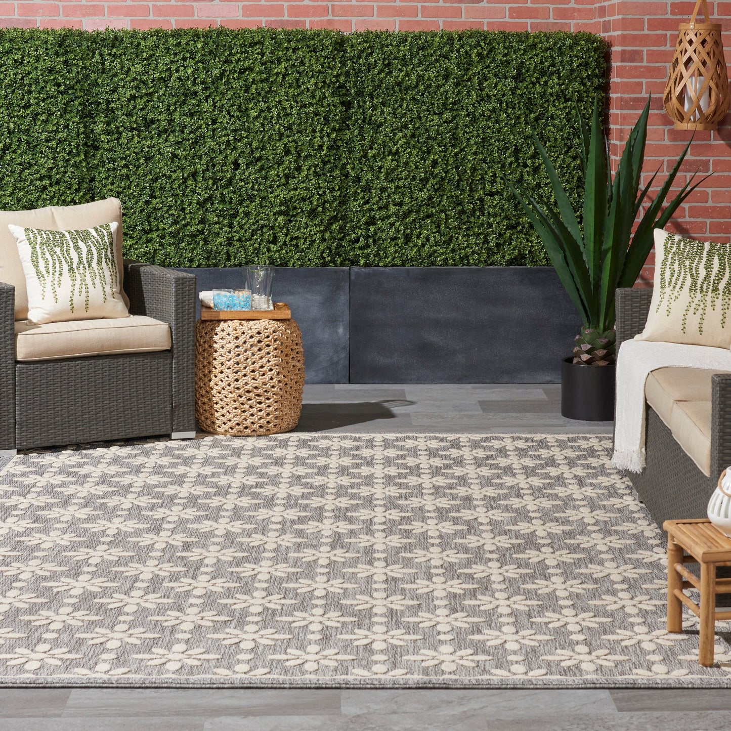 Nourison Palamos Modern Floral Hi Low Geometric Indoor Outdoor Area Rug