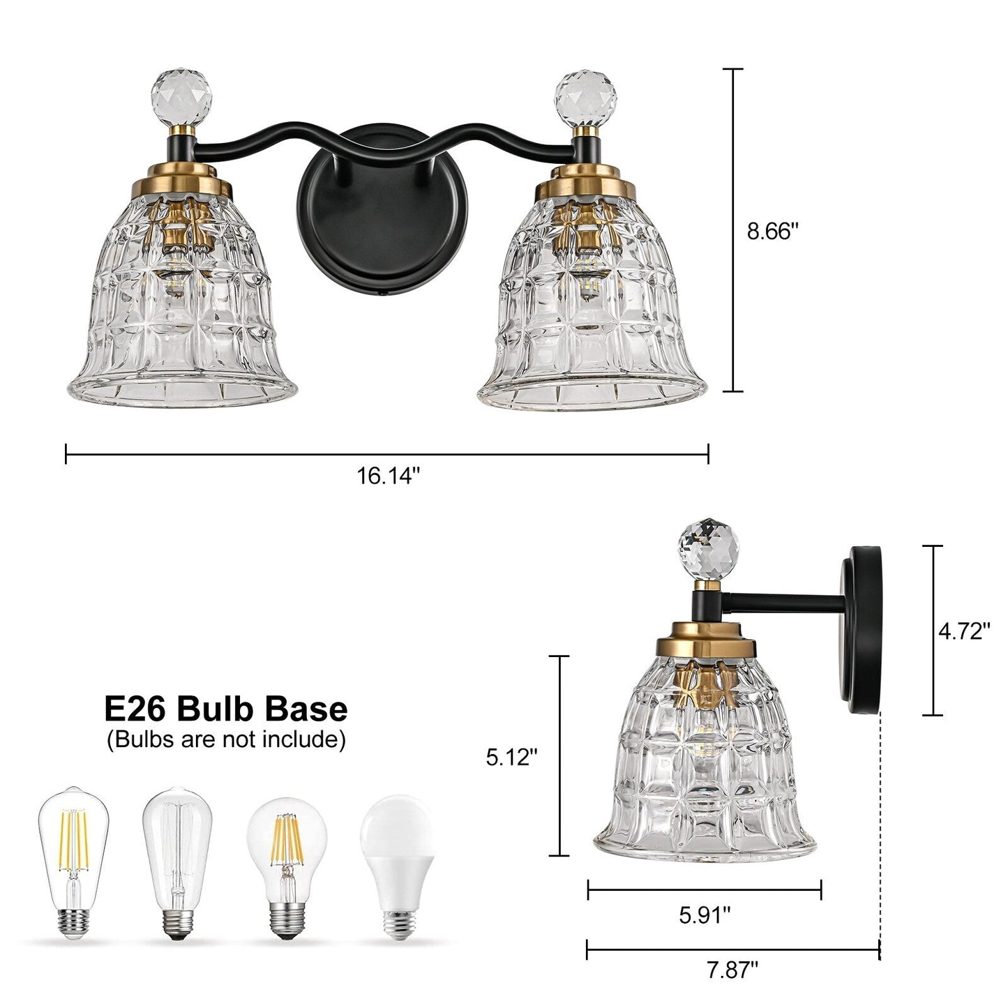 Ora Modern Dimmable Black Gold Bathroom Vanity Lights