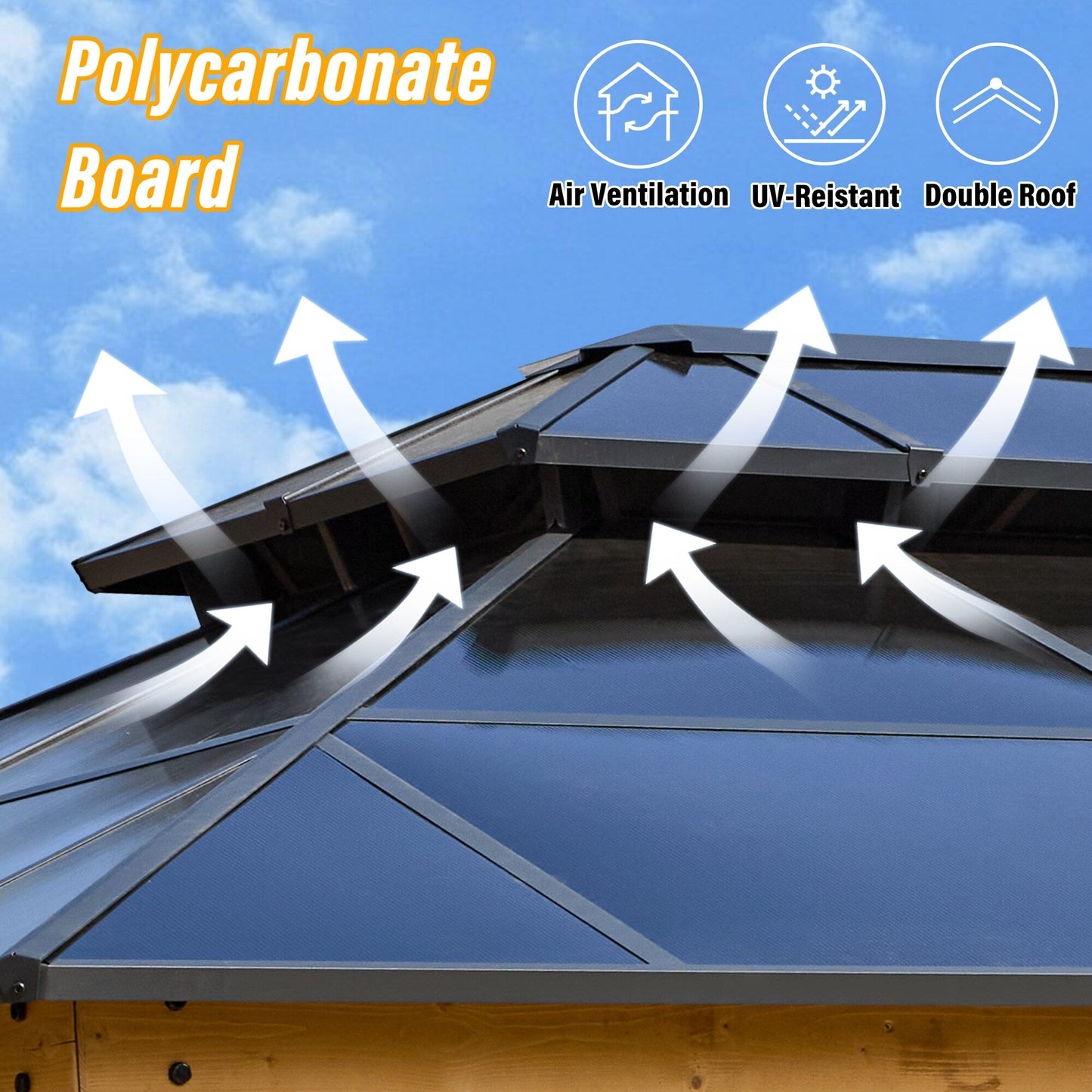 Gazebo à toit rigide EROMMY, pergola d'extérieur avec double toit, filet et rideaux, auvent robuste pour patio, arrière-cour, fête au bord de la piscine