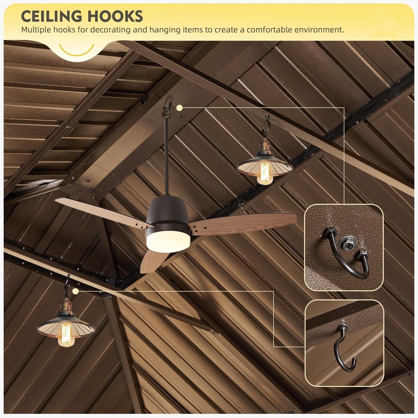 Tonnelle d'extérieur à toit rigide avec double toit en acier galvanisé et cadre en aluminium, pergola extérieure avec rideaux et filets haut de gamme