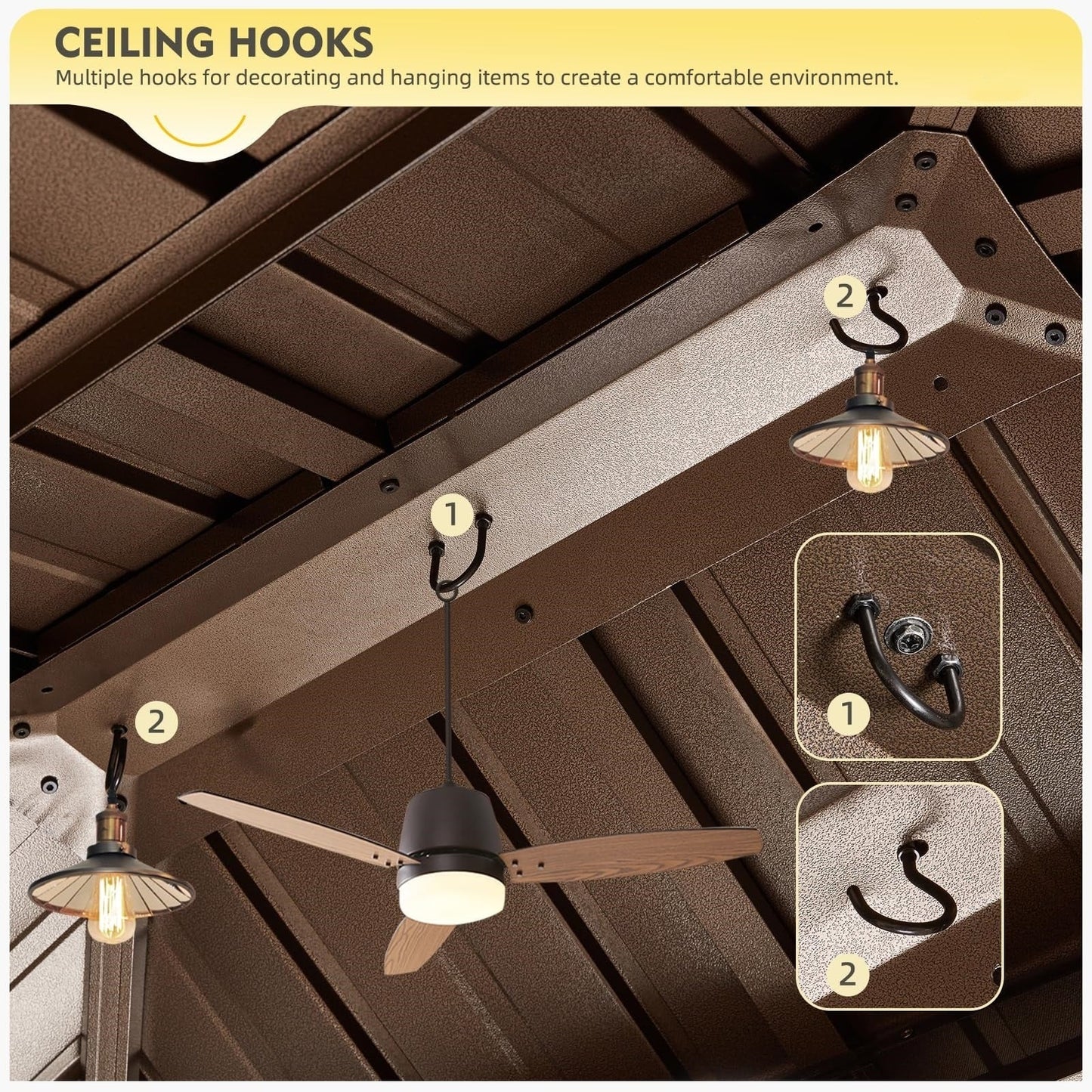 Tonnelle d'extérieur à toit rigide avec double toit en acier galvanisé et cadre en aluminium, pergola extérieure avec rideaux et filets haut de gamme