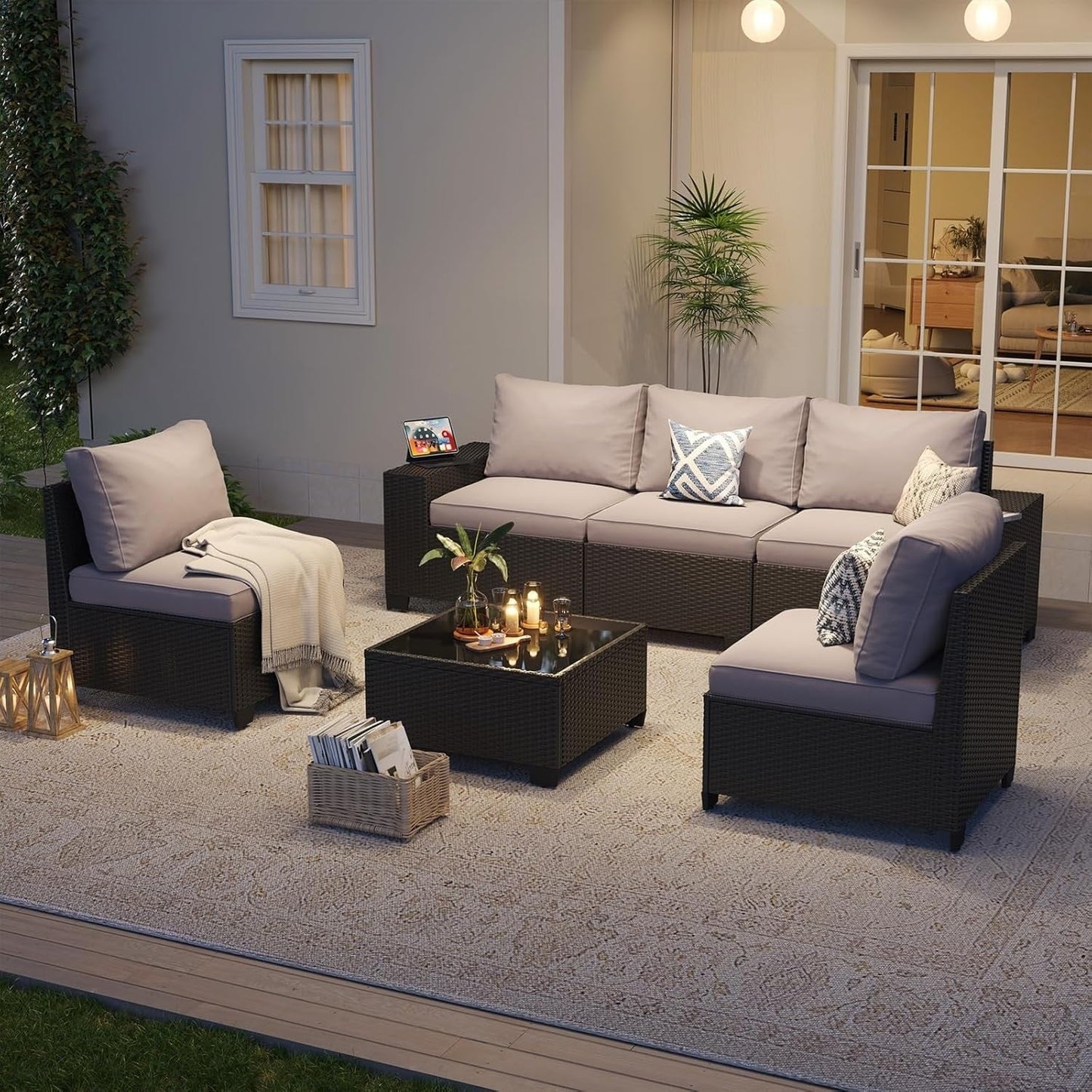 Ensembles de meubles de patio extérieurs avec coussins épais de 4 pouces