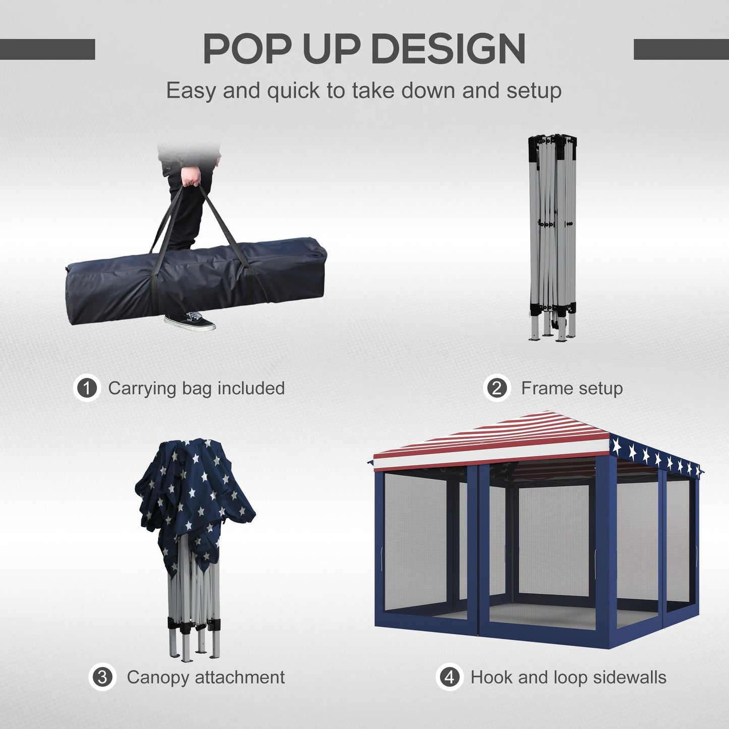 Auvent pop-up robuste Outsunny 10' x 10' avec filet latéral amovible en maille, conception facile à installer, événement de fête en plein air