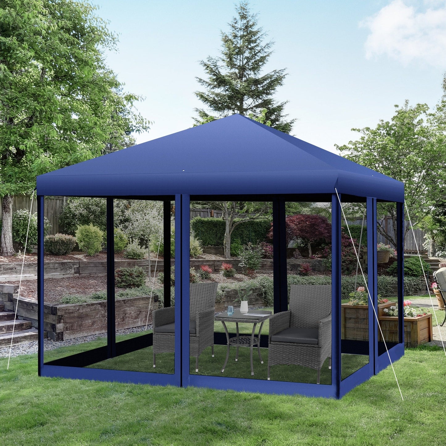Auvent pop-up robuste Outsunny 10' x 10' avec filet latéral amovible en maille, conception facile à installer, événement de fête en plein air