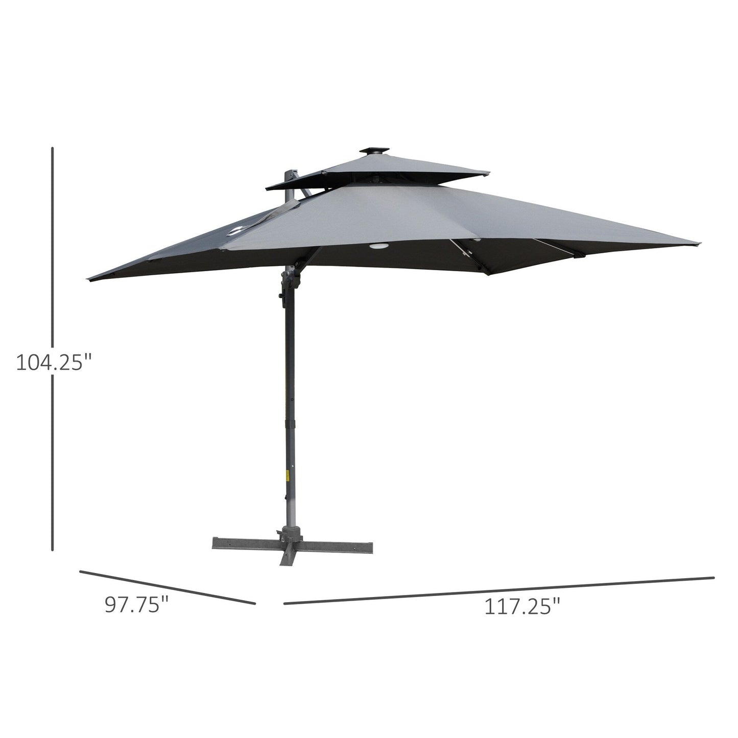 Parasol de terrasse solaire à LED Outsunny de 3 m, parasol suspendu décalé avec rotation à 360°, base croisée, 8 baleines, inclinaison et manivelle