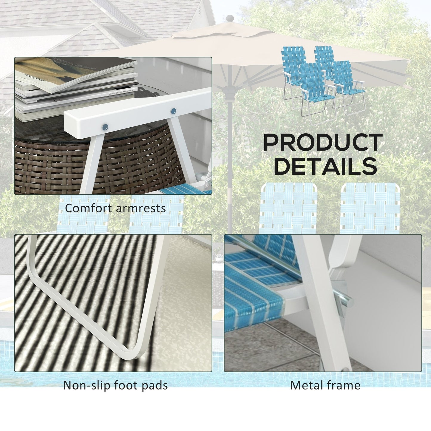 Outsunny Set of 4 Patio Folding Chairs, Classic Outdoor Camping Chairs, Portable Lawn Chairs for Camping