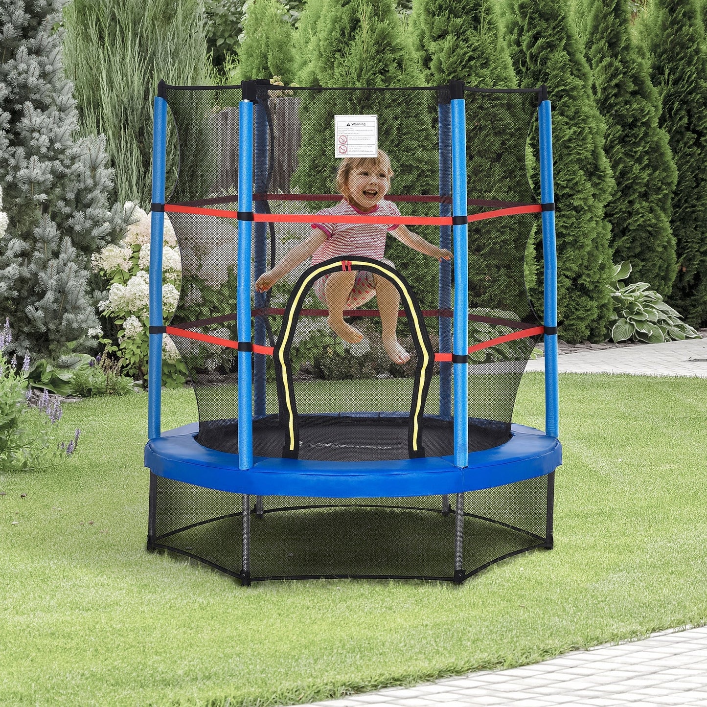 Outsunny 5' Diameter Kids Trampoline with Net for Indoors & Outdoors, Ages 3 to 6