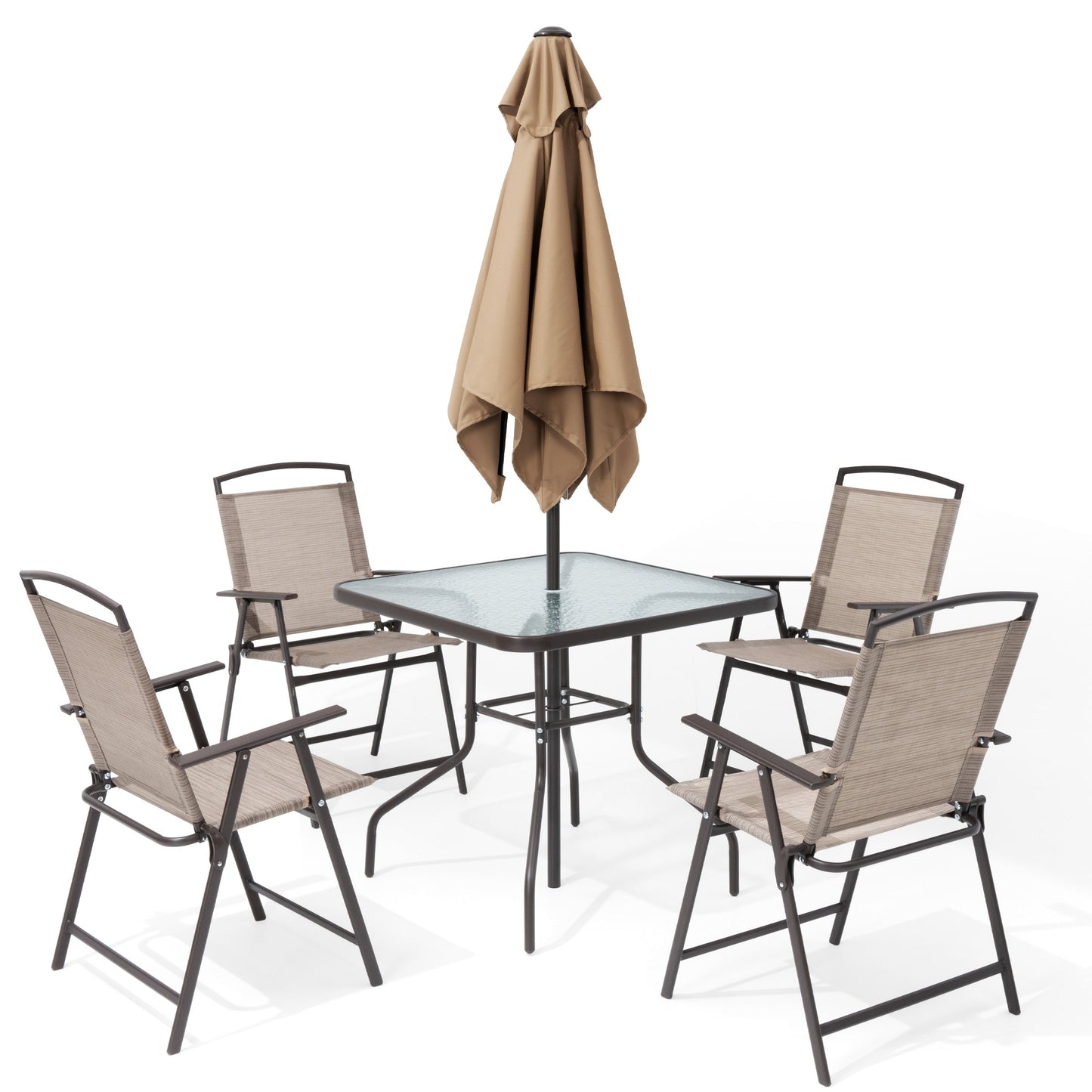 Ensemble de patio Pellebant 6 pièces avec table, parasol et 4 chaises pliantes - 22,4 L x 26,8 P x 34,4 H