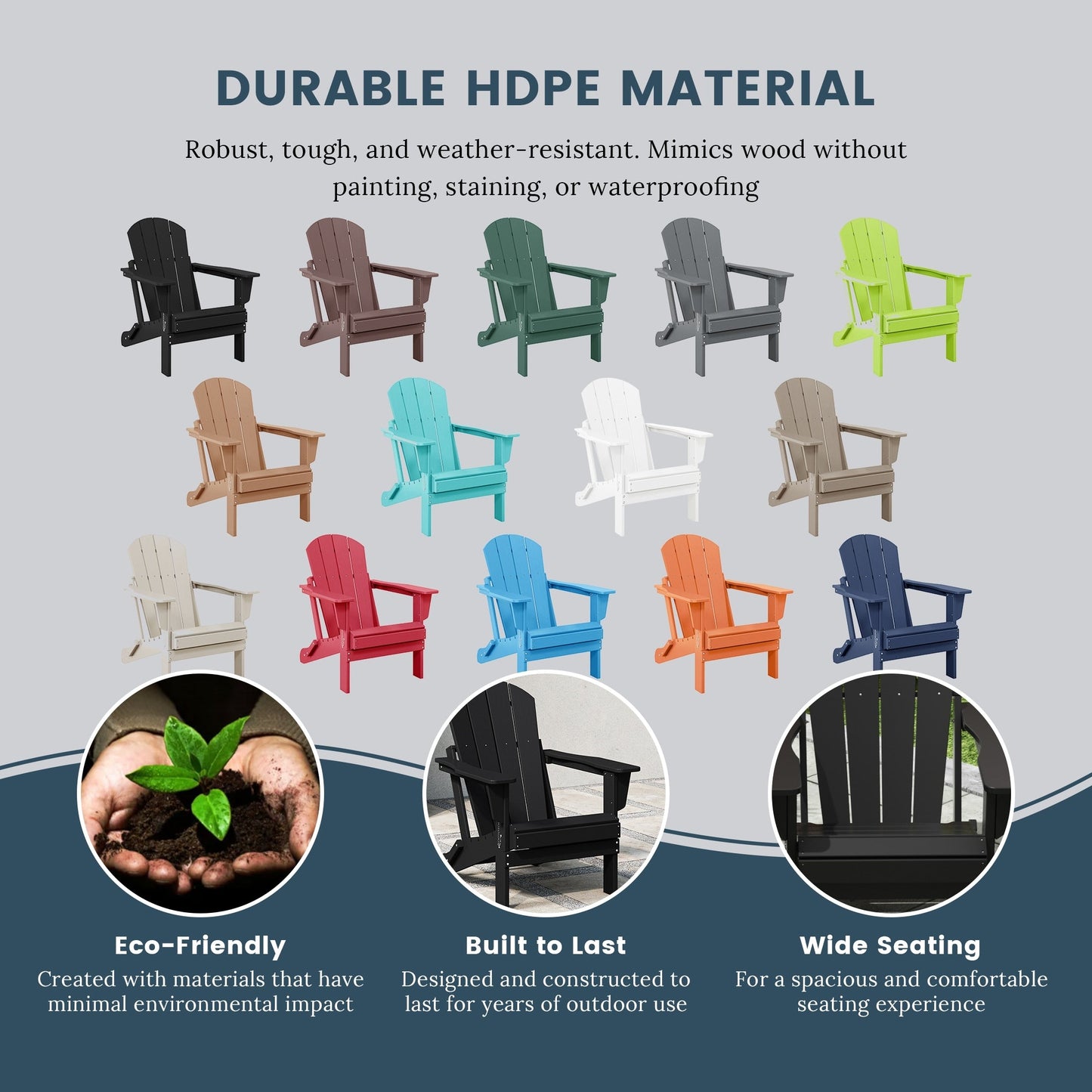 Chaise pliante Adirondack Polytrends Laguna résistante à la décoloration et aux intempéries pour patio extérieur