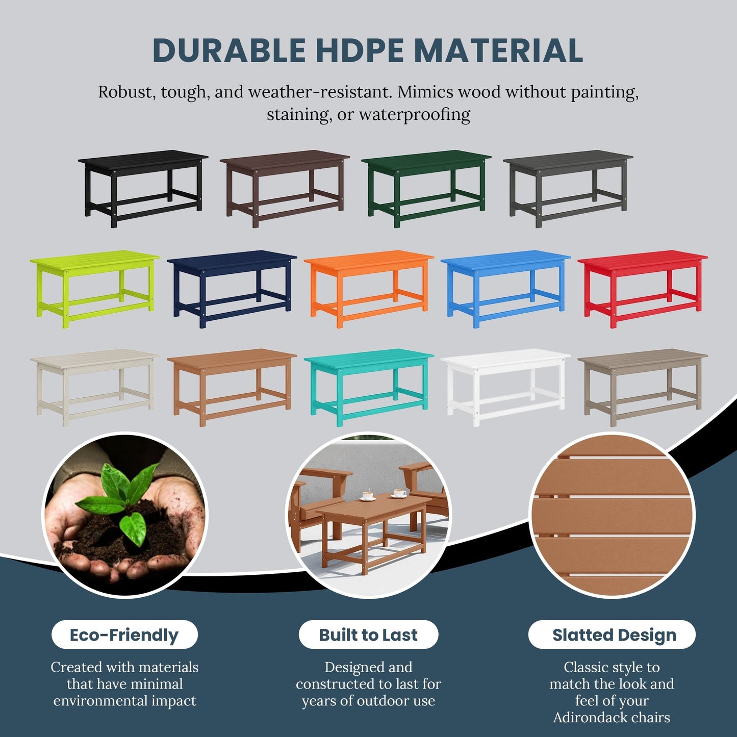 Polytrends Laguna Hdpe All Weather Outdoor Patio Rectangular Coffee Table