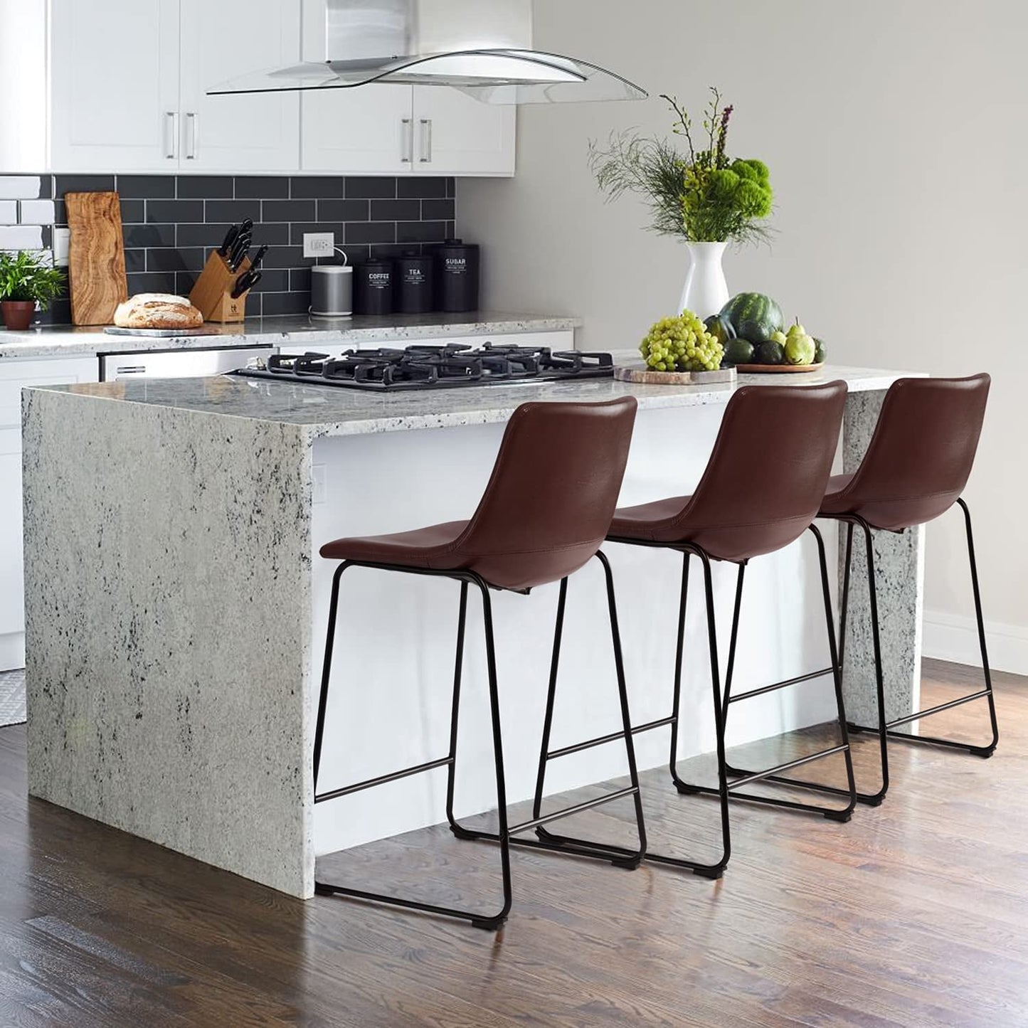 Bossin 18/26/30 inch Bar Stools,Counter Height Bar Stools with Back Modern PU Leather Stools Dining Chair with Footrest