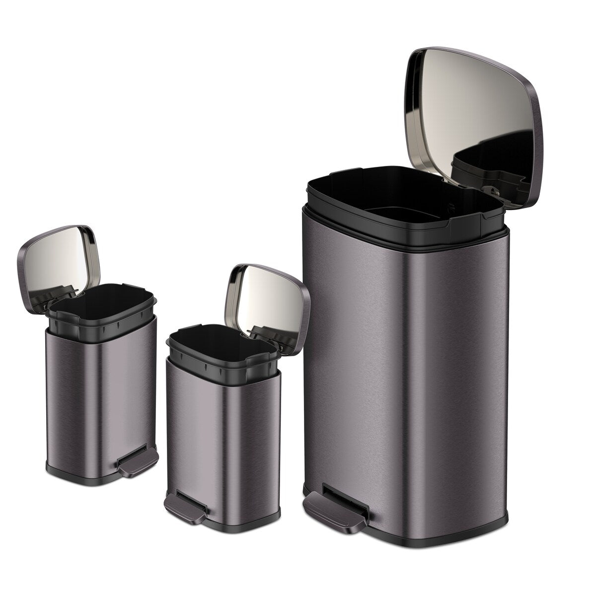 Poubelles rectangulaires Qualiazero de 13,2 gallons et deux de 1,3 gallon à pédale - Ensemble familial