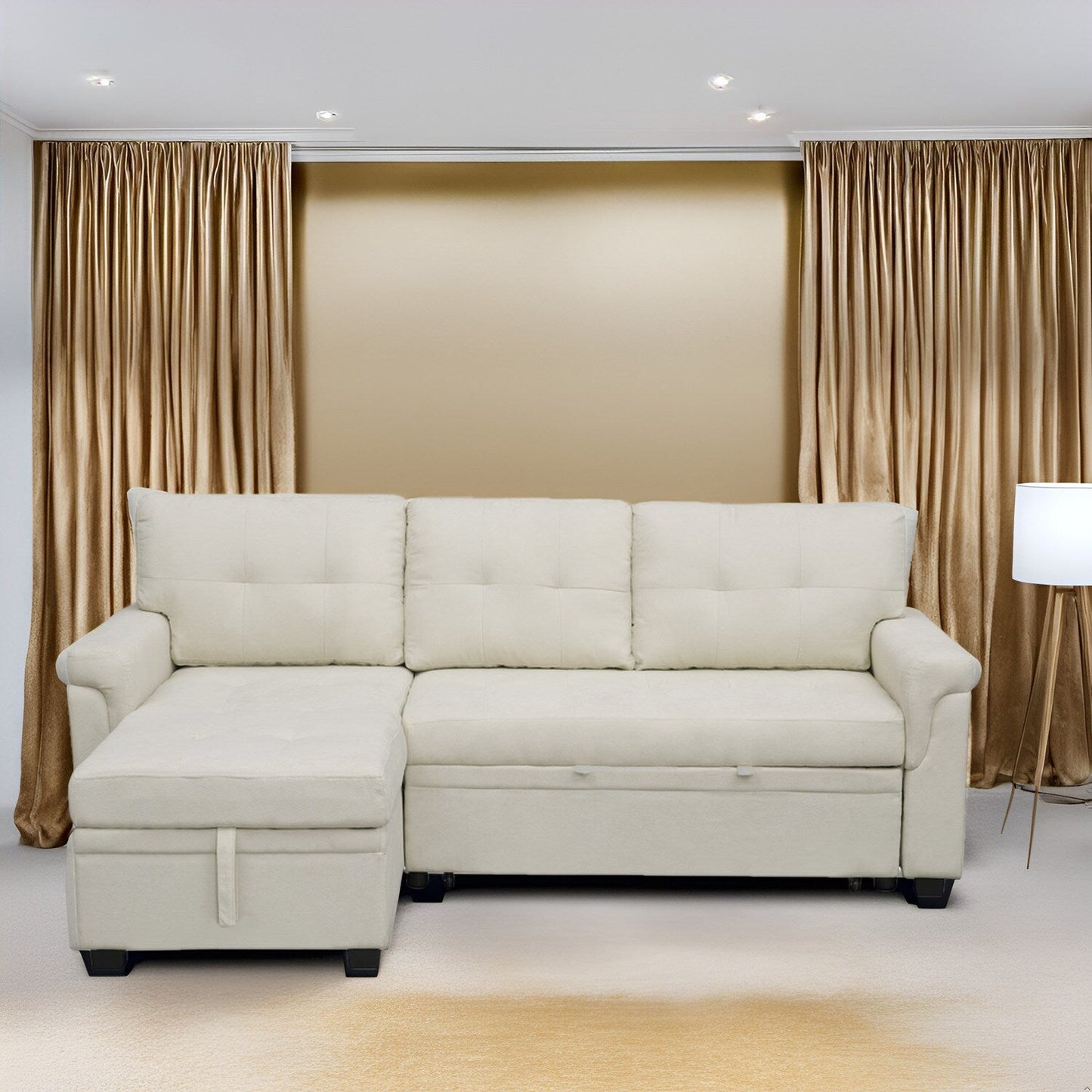 Canapé sectionnel réversible avec lit gigogne, méridienne avec rangement dissimulé, pieds durables,