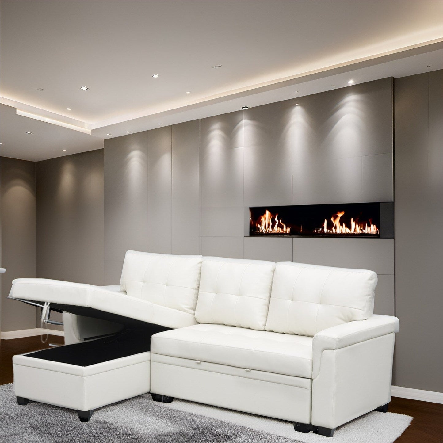 Canapé sectionnel réversible avec lit gigogne, méridienne avec rangement dissimulé, pieds durables,