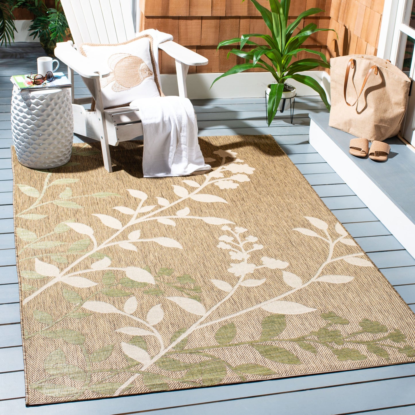 SAFAVIEH Courtyard Luann Botanical Indoor/ Outdoor Waterproof Patio Backyard Rug