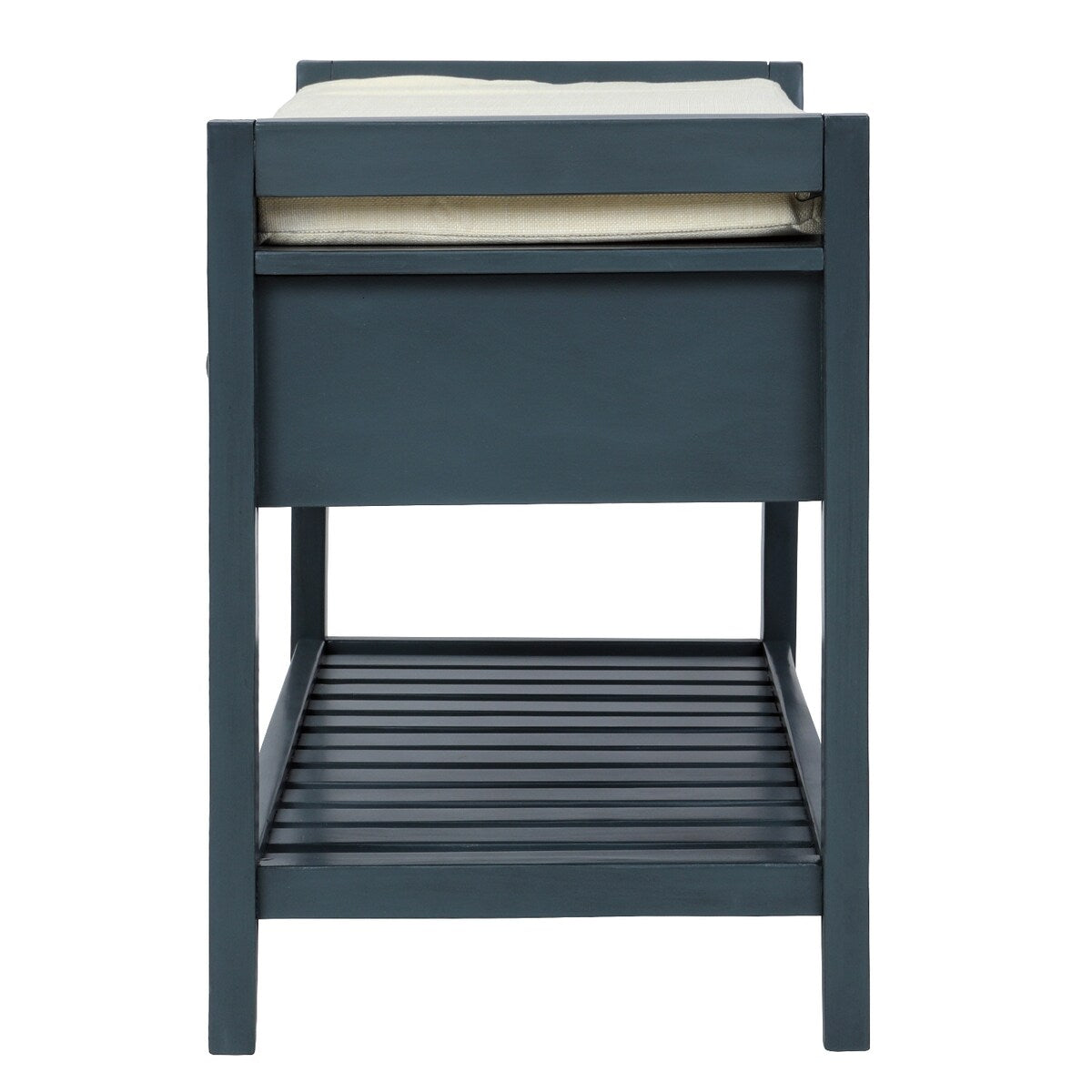 Étagère à chaussures avec assise rembourrée et tiroirs, banc de rangement polyvalent, bleu marine antique - 39 L x 14 l x 19,8 H