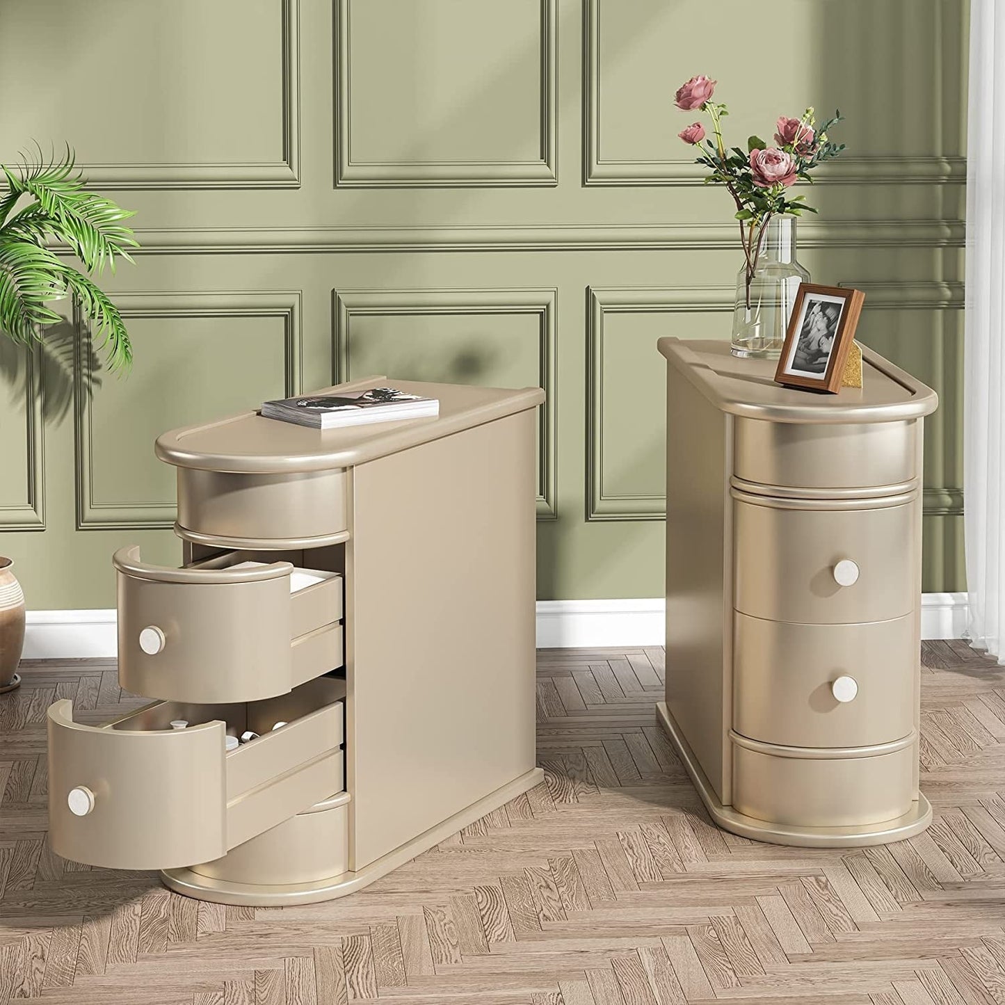 Table d'appoint étroite à deux tiroirs en bois massif