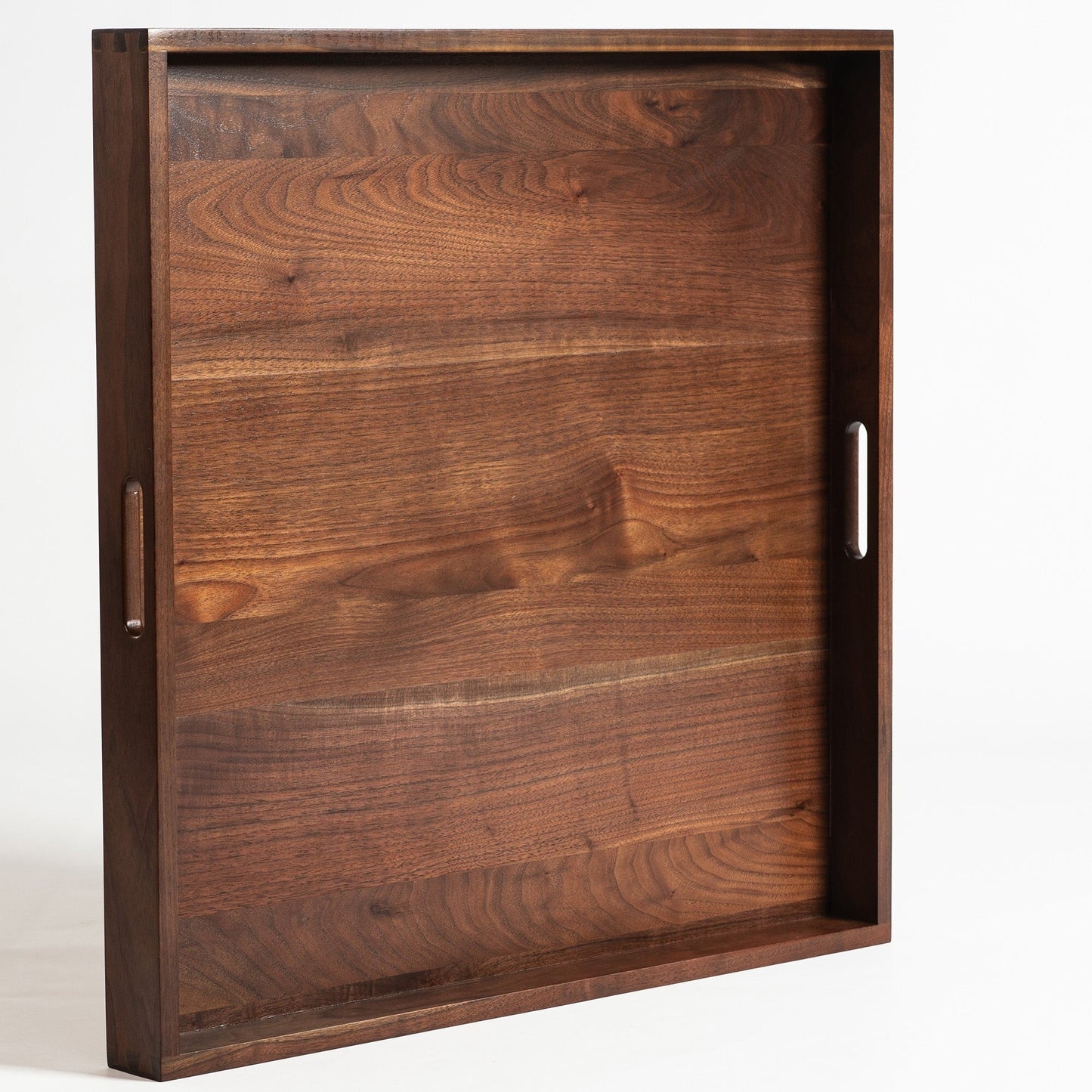 KINWELL Square Black Walnut Wood Serving Tray Ottoman Tray with Handles